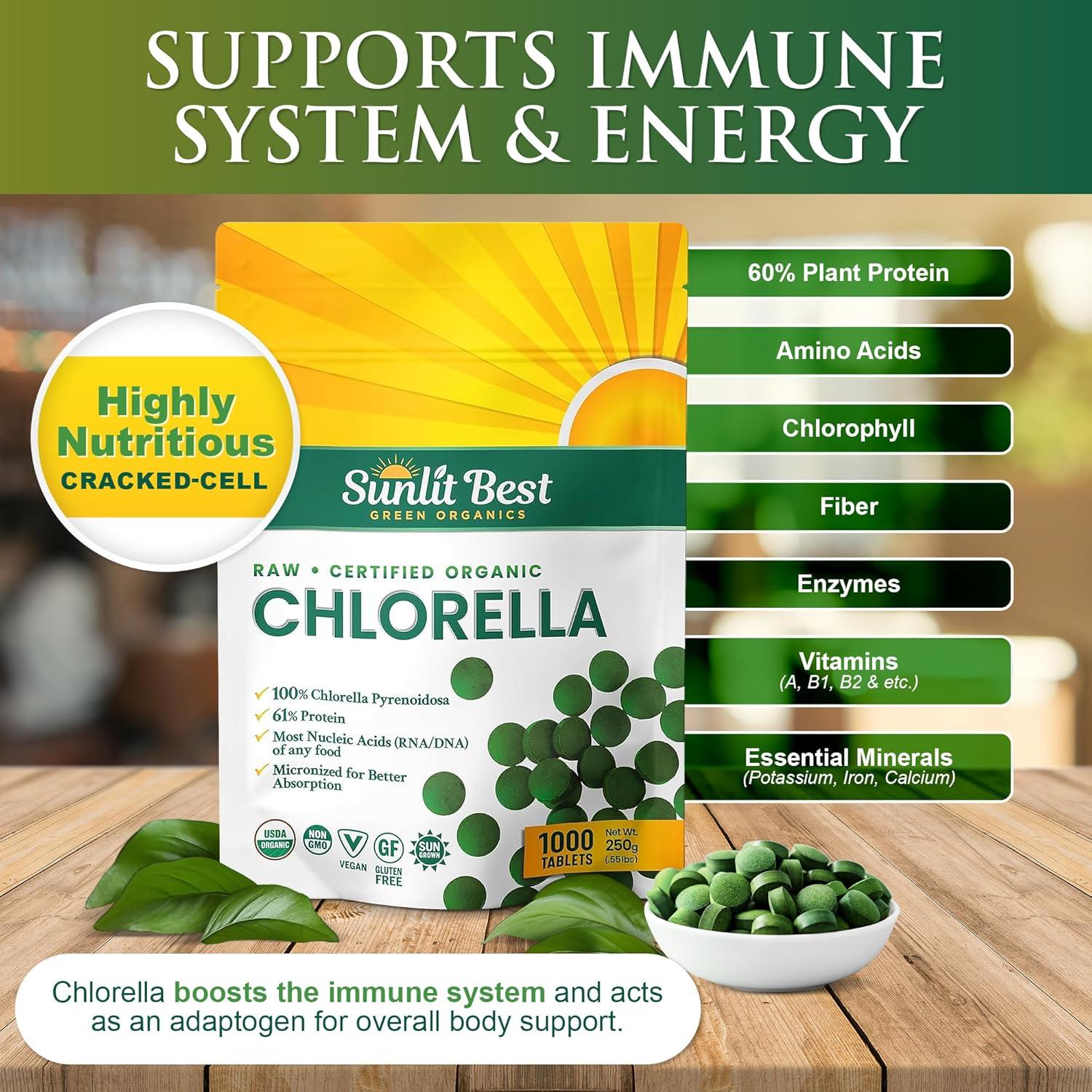 Tabletas de Chlorella Orgánica Sunlit Best 1000 Unidades