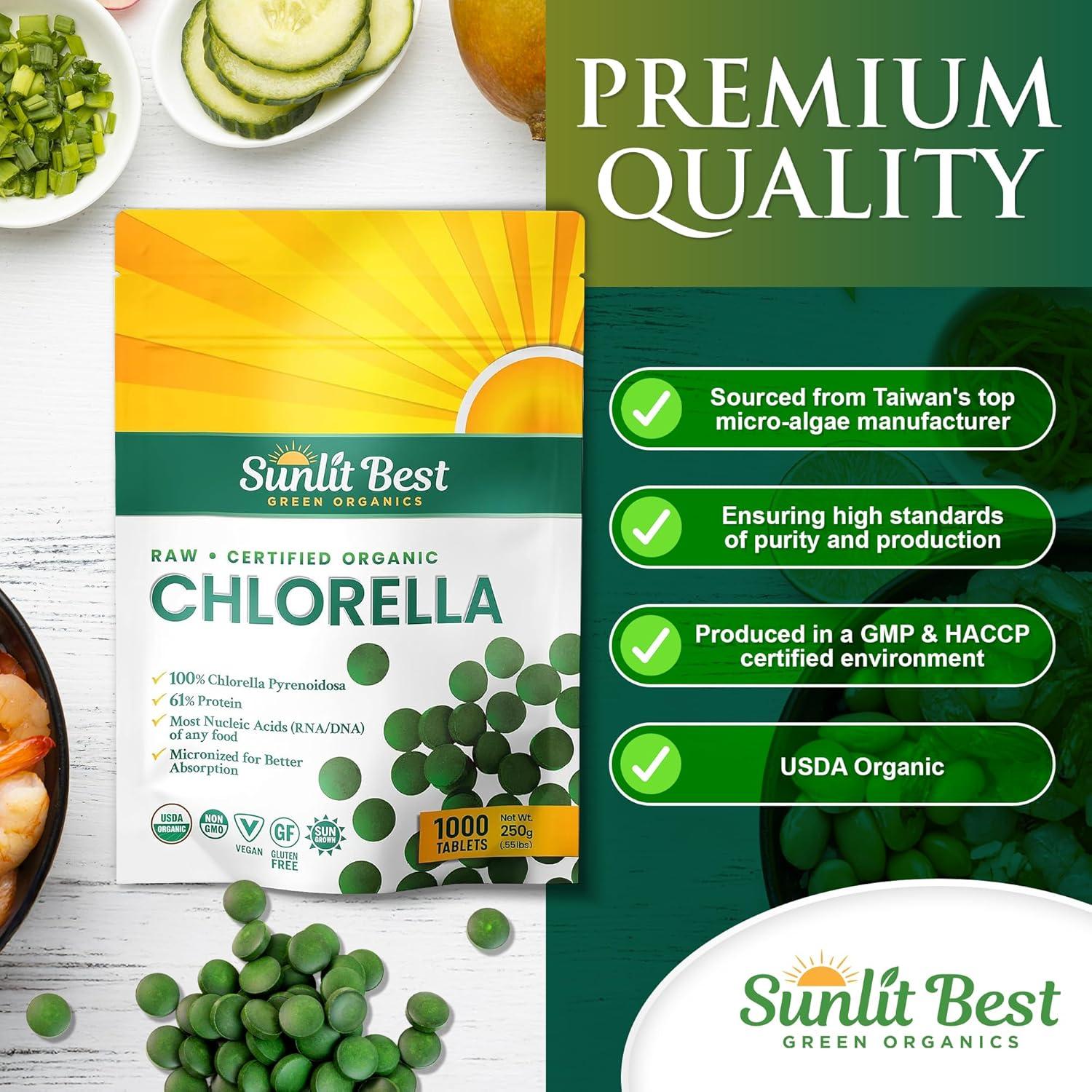 Tabletas de Chlorella Orgánica Sunlit Best 1000 Unidades