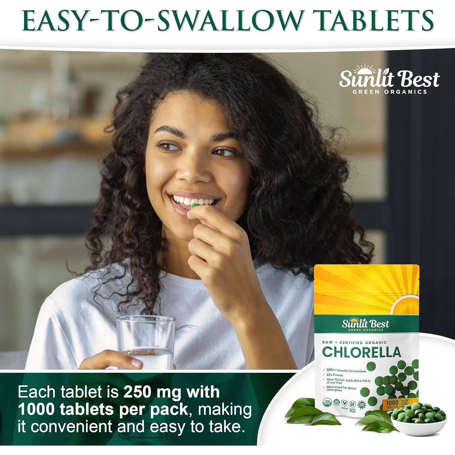 Tabletas de Chlorella Orgánica Sunlit Best 1000 Unidades