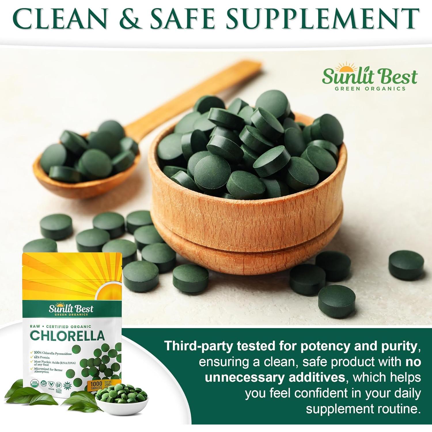 Tabletas de Chlorella Orgánica Sunlit Best 1000 Unidades
