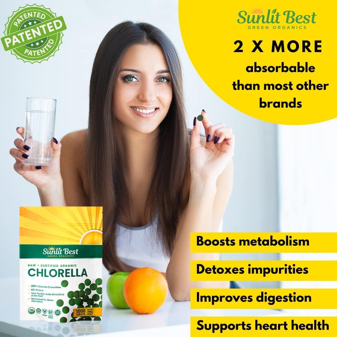 Tabletas de Chlorella Orgánica Sunlit Best 1000 Unidades