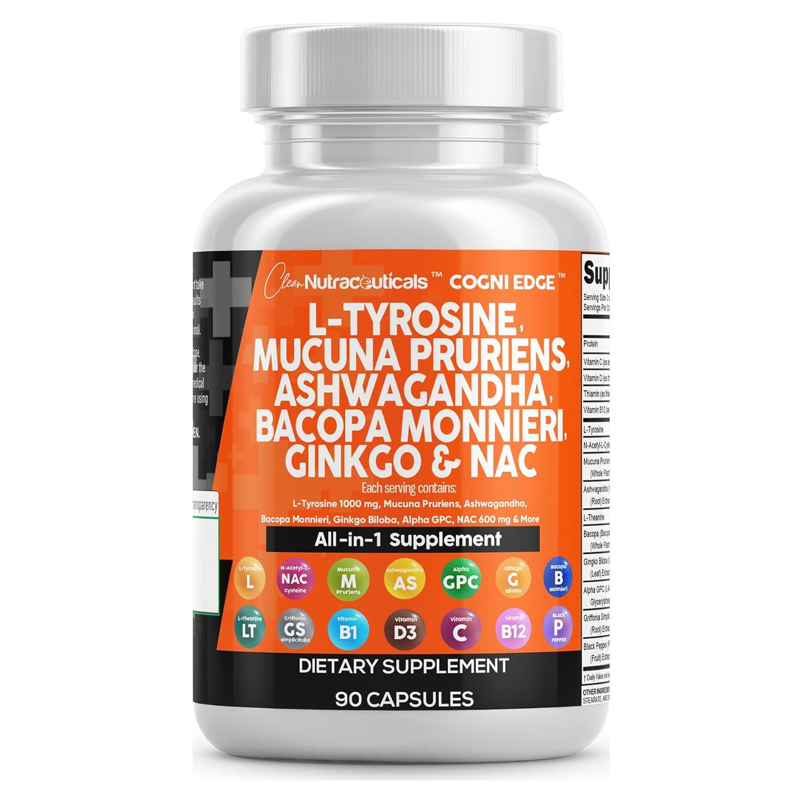 Suplemento Clean Nutraceuticals L-Tirosina 108g Mucuna Bacopa