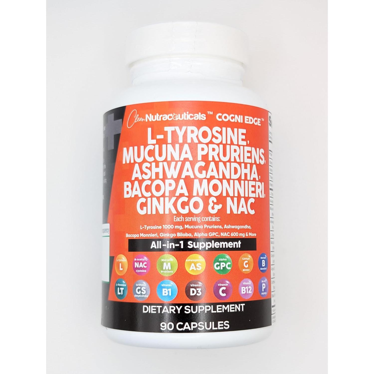 Suplemento Clean Nutraceuticals L-Tirosina 108g Mucuna Bacopa