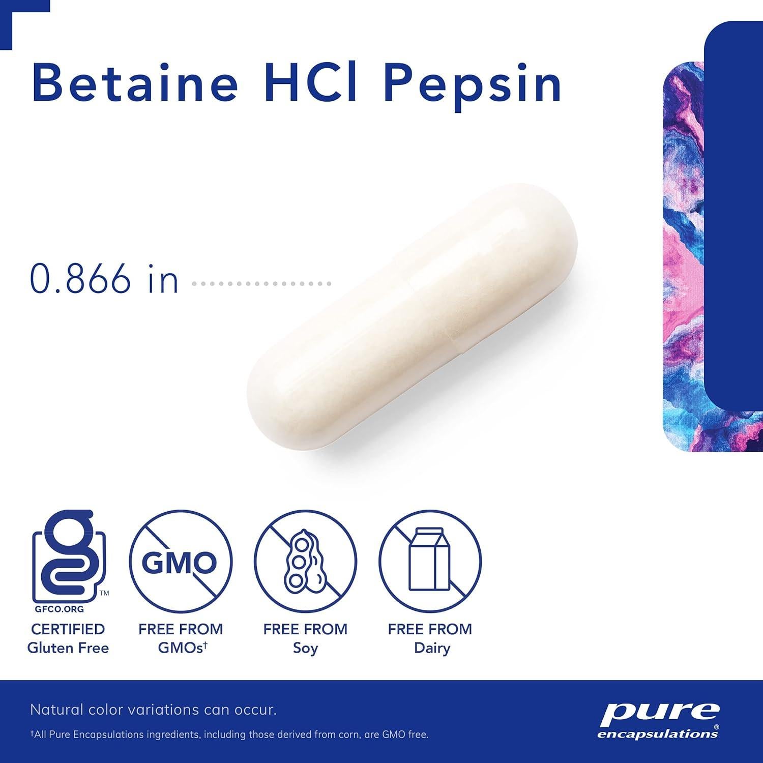 Suplemento Digestivo Betaína HCl Pepsina Pure Encapsulations - 250 Cápsulas