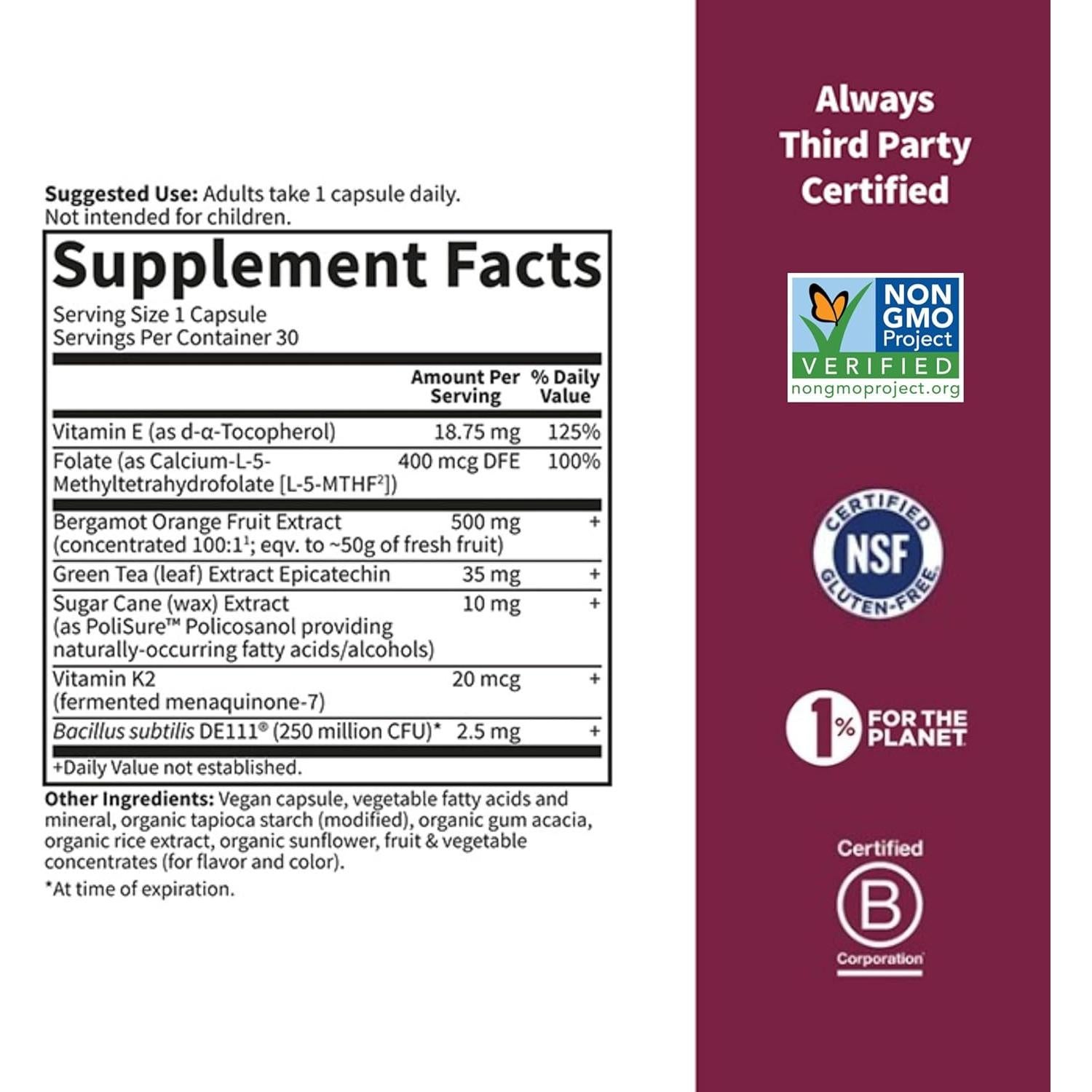 Suplemento Salud del Corazón Garden of Life 30 Cápsulas Veganas