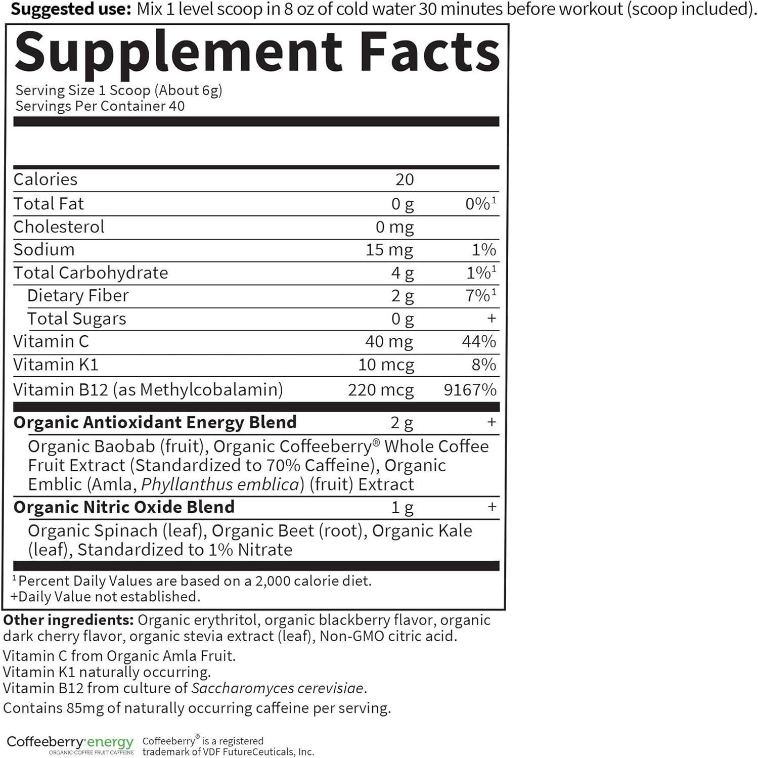 Jardín de Vida Polvo Pre Entrenamiento Orgánico 230g Mora