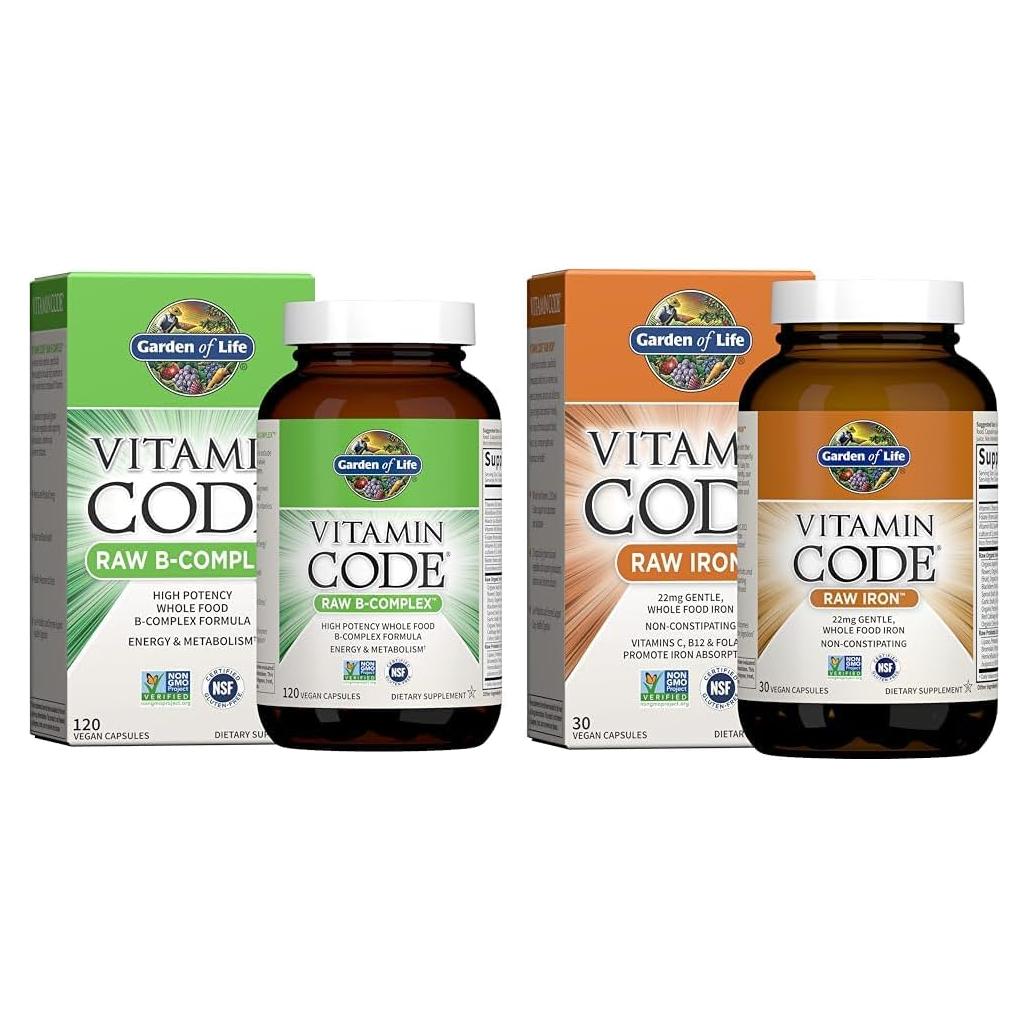 Paquete de Vitaminas B Complejo y Hierro Crudo Garden of Life 150 Cápsulas
