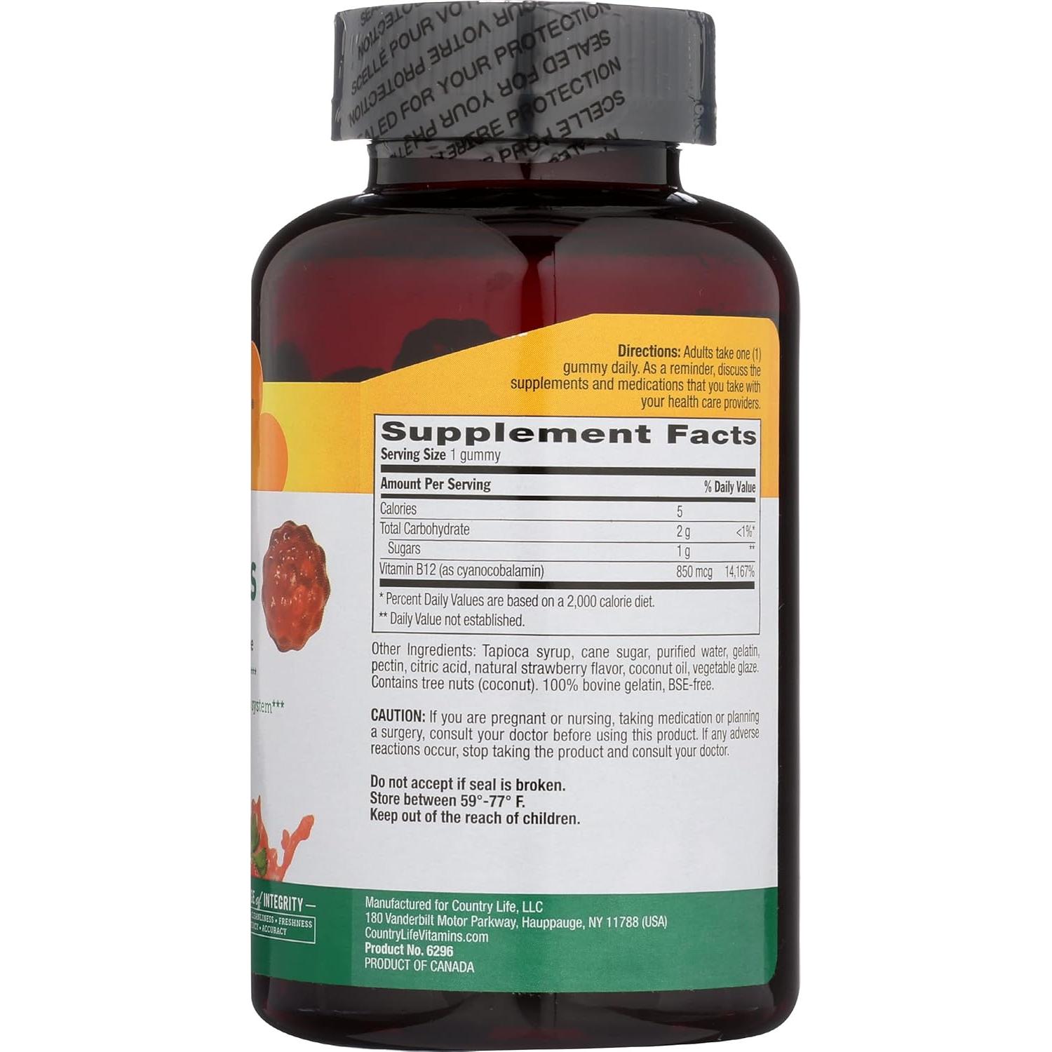 Gominolas de Vitamina B12 Country Life - 850 mcg Veganas 120 Unidades