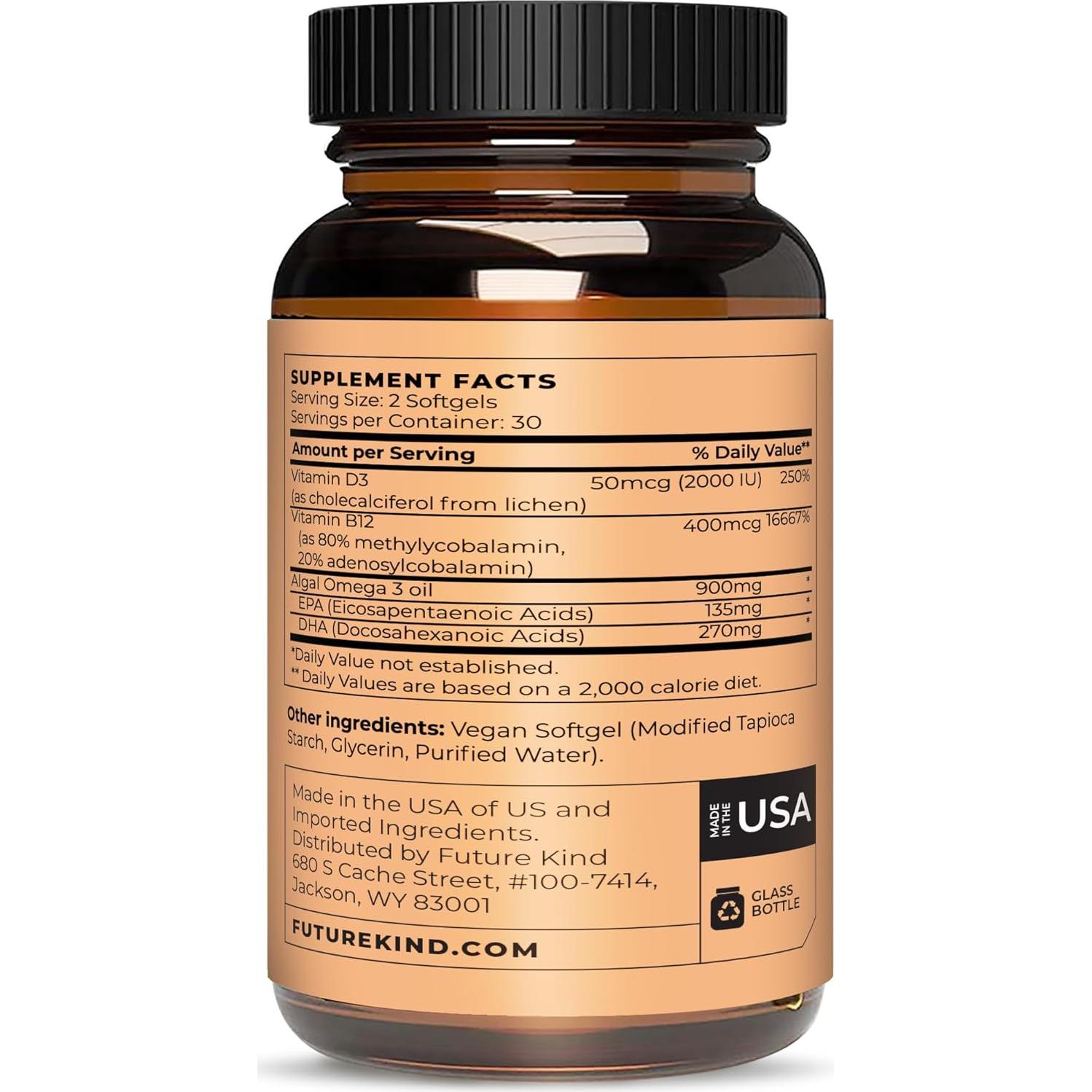 Multivitaminas Veganas Future Kind - Omega 3 DHA, B12, D3 - 60 Gelatinas