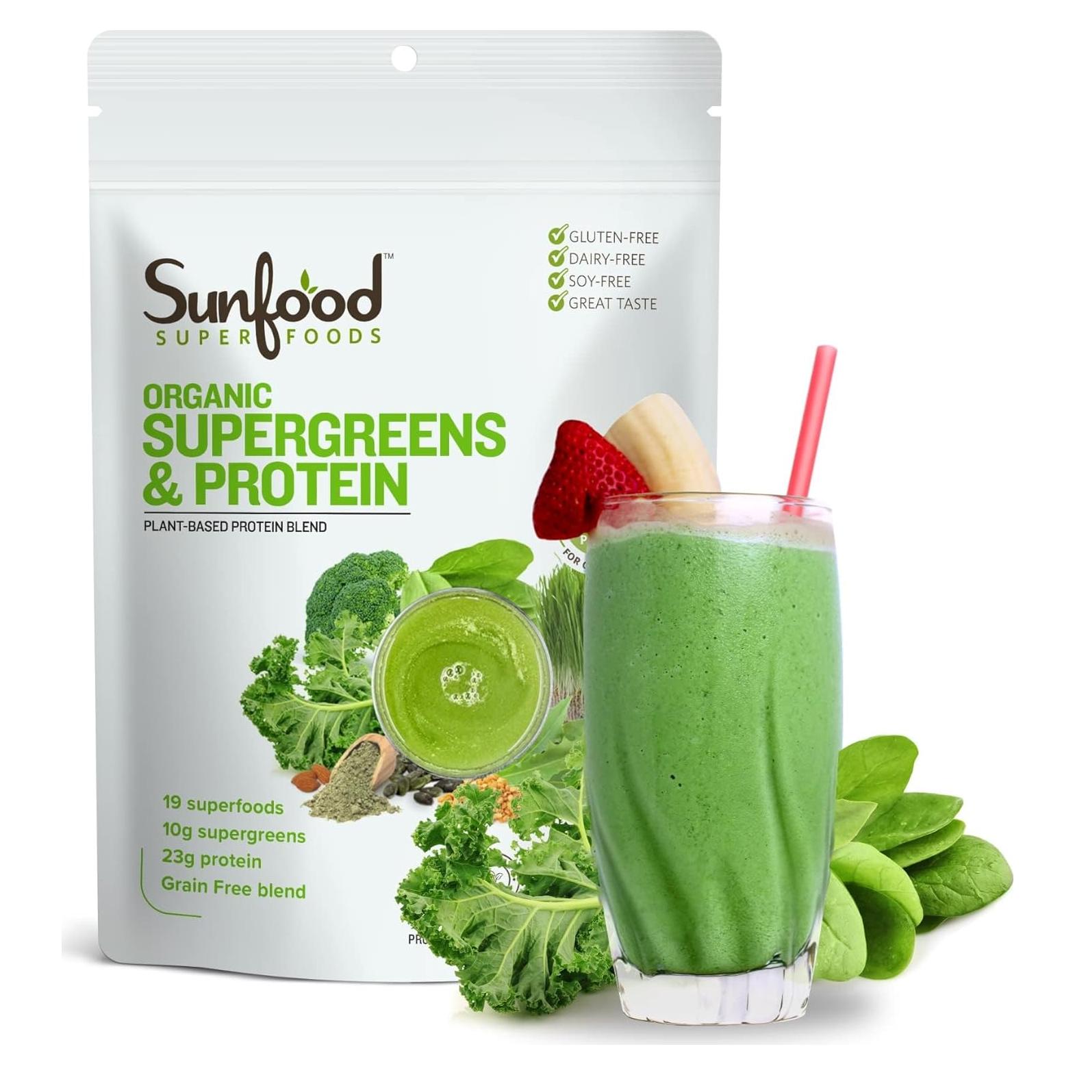 Polvo de Superalimento Verde Sunfood 226.8g - Proteína Vegana 23g