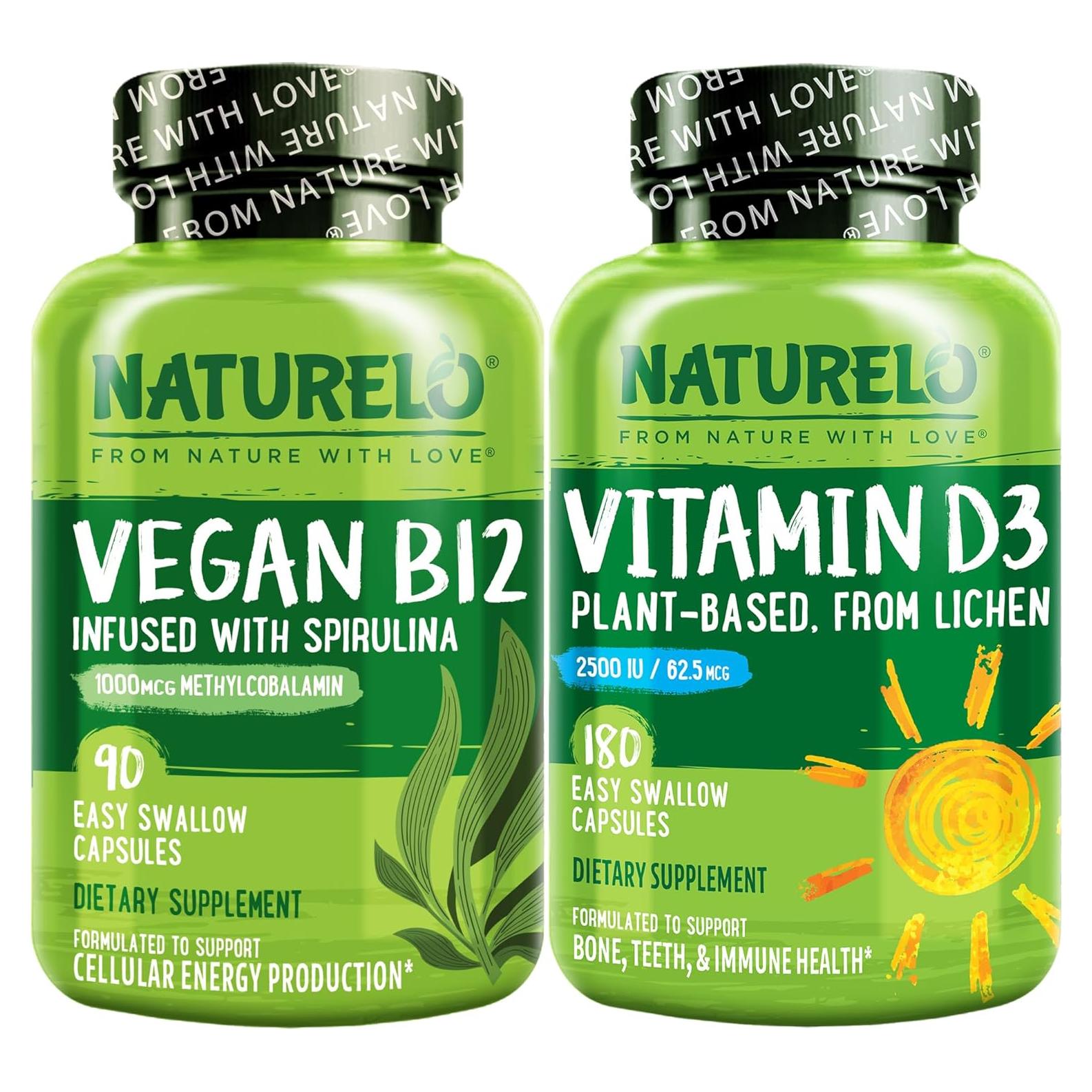 NATURELO Vitamina D3 Vegana 180 Cápsulas + B12 90 Cápsulas