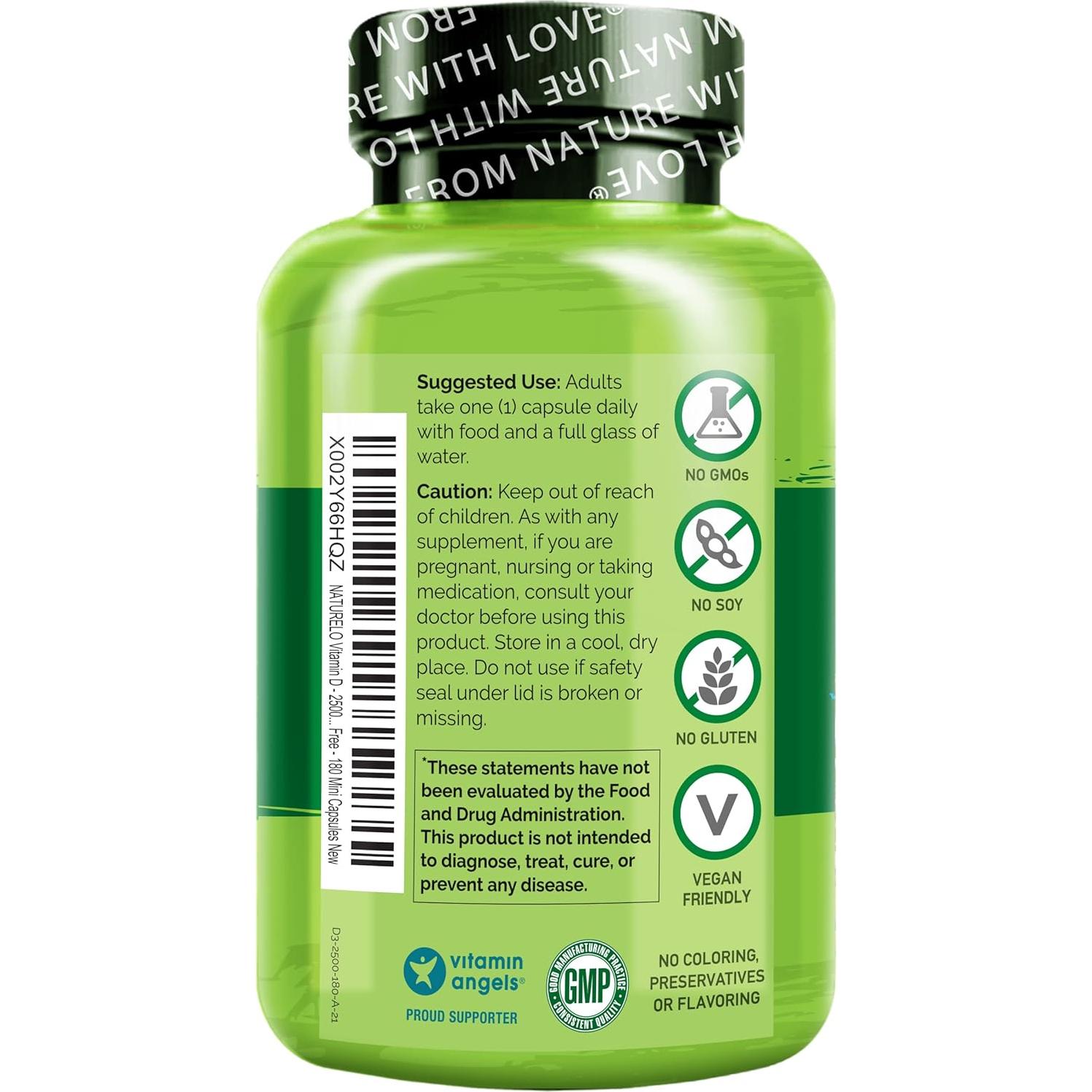 NATURELO Vitamina D3 Vegana 180 Cápsulas + B12 90 Cápsulas