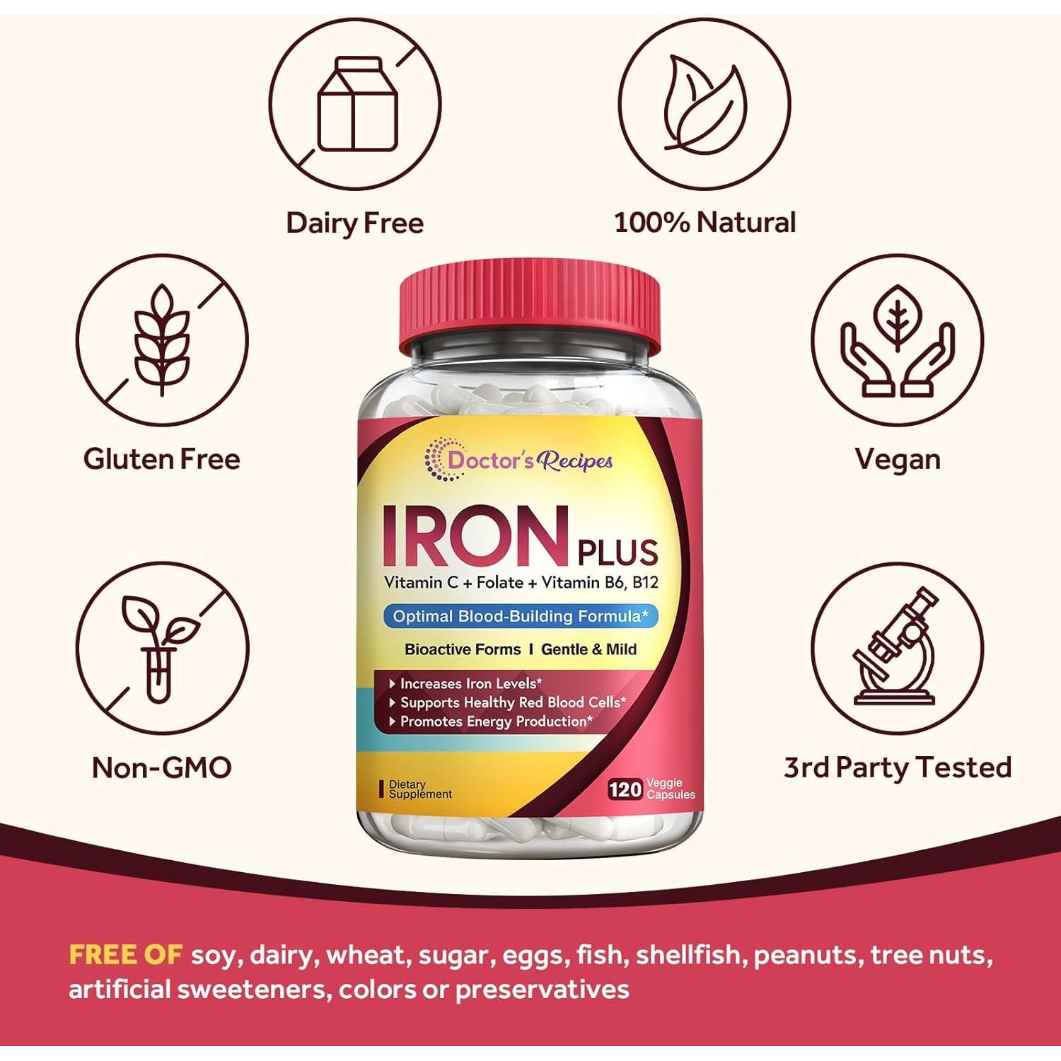 Suplemento de Hierro Recetas del Doctor 120 Cápsulas Veganas