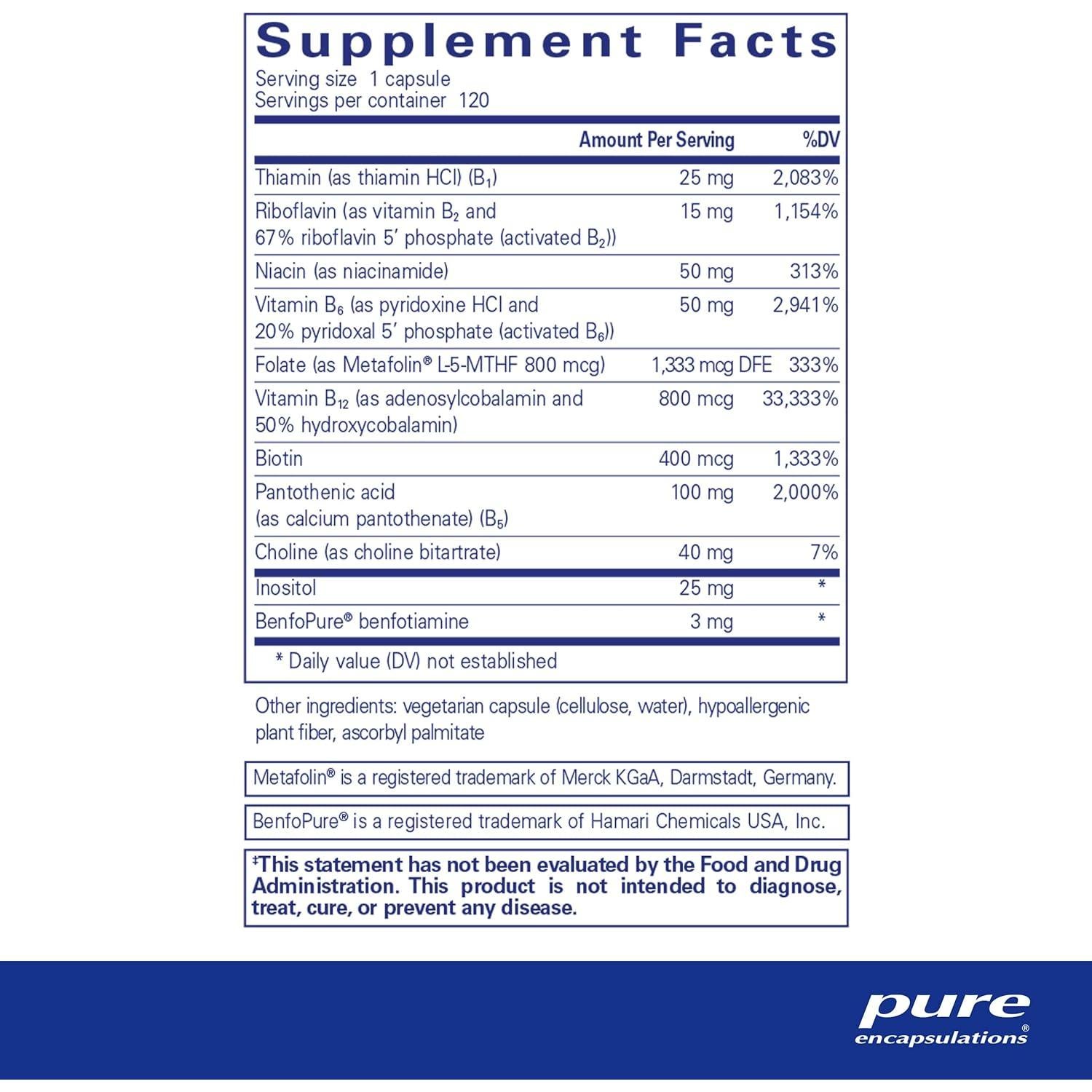 Complejo de Vitaminas B Pure Encapsulations 120 Cápsulas