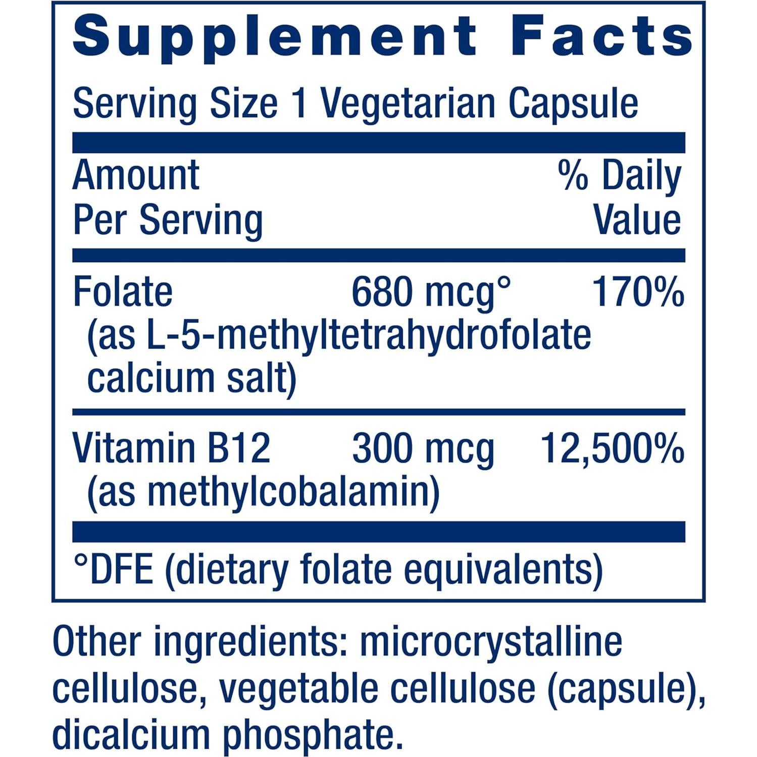 Suplemento de Folato y Vitamina B12 Life Extension 90 Cápsulas