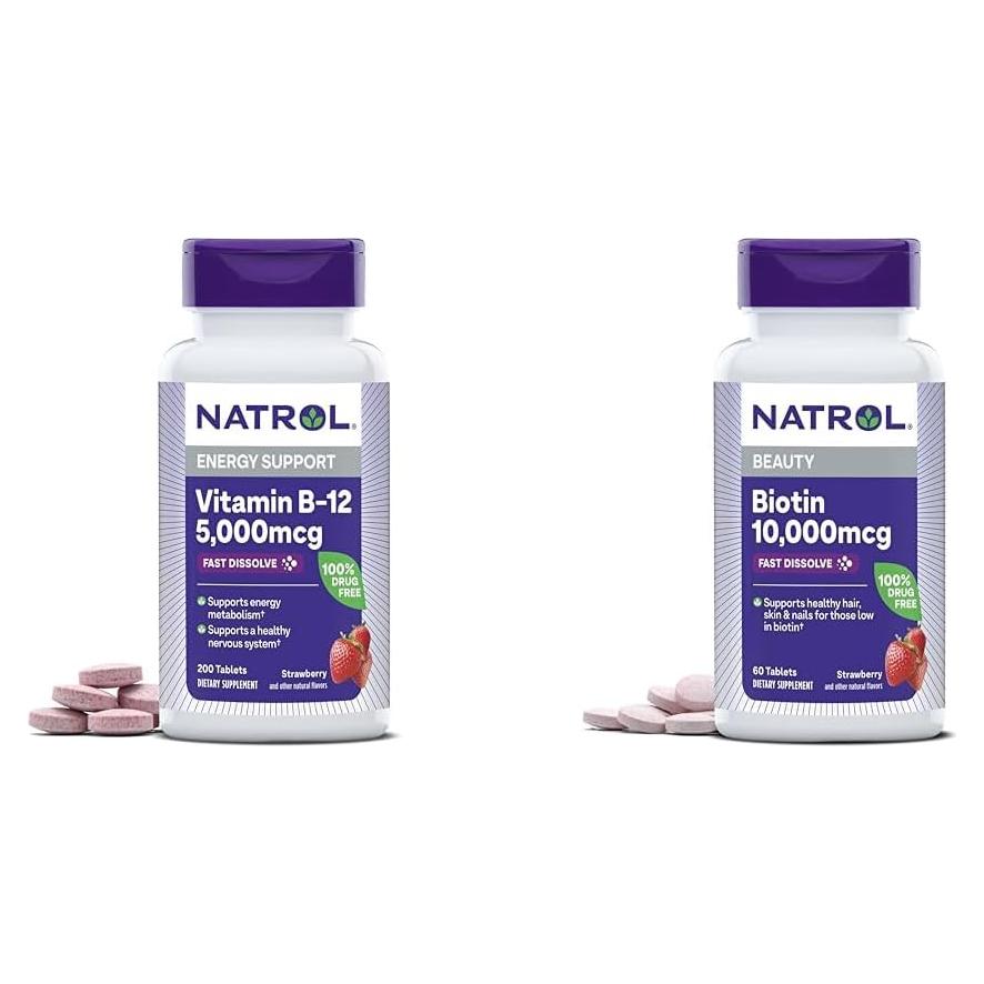 Natrol Vitamina B-12 5000mcg 200 Tabletas + Biotina 10000mcg 60 Tabletas