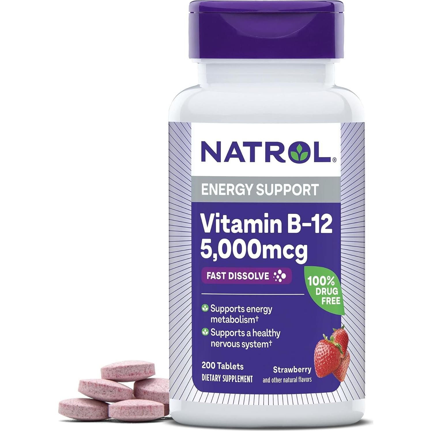 Natrol Vitamina B-12 5000mcg 200 Tabletas + Biotina 10000mcg 60 Tabletas