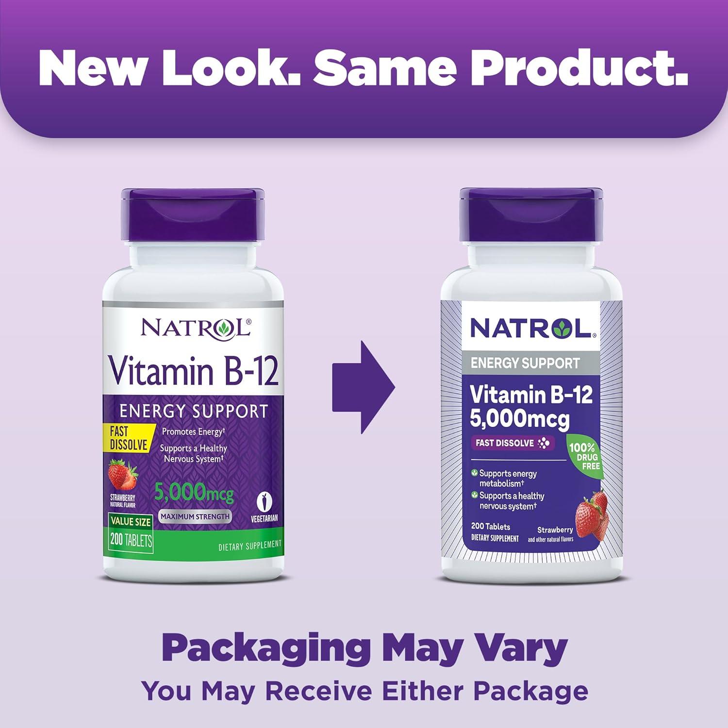 Natrol Vitamina B-12 5000mcg 200 Tabletas + Biotina 10000mcg 60 Tabletas