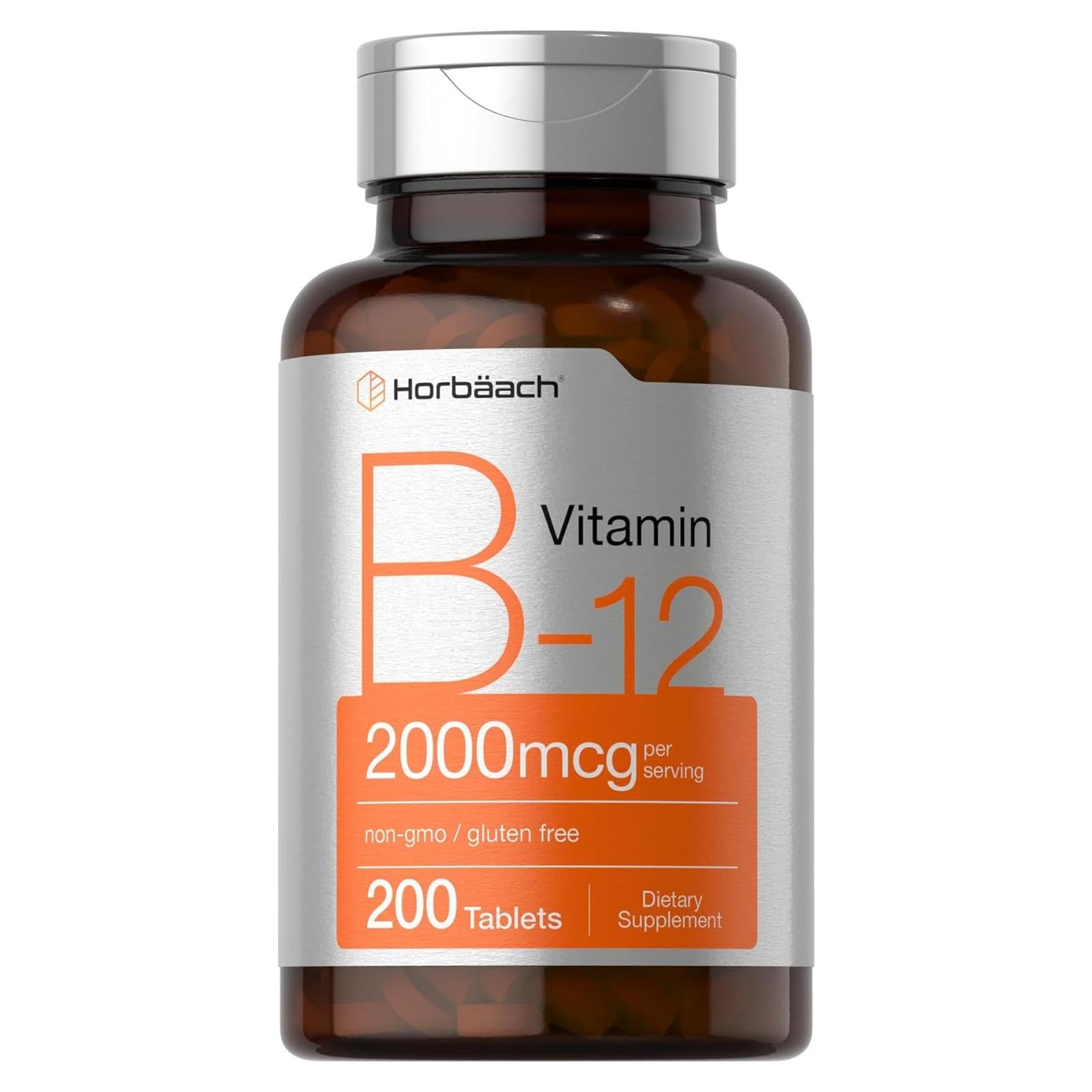 Suplemento de Vitamina B12 Horbäach 2000 mcg 200 Tabletas Vegetarianas