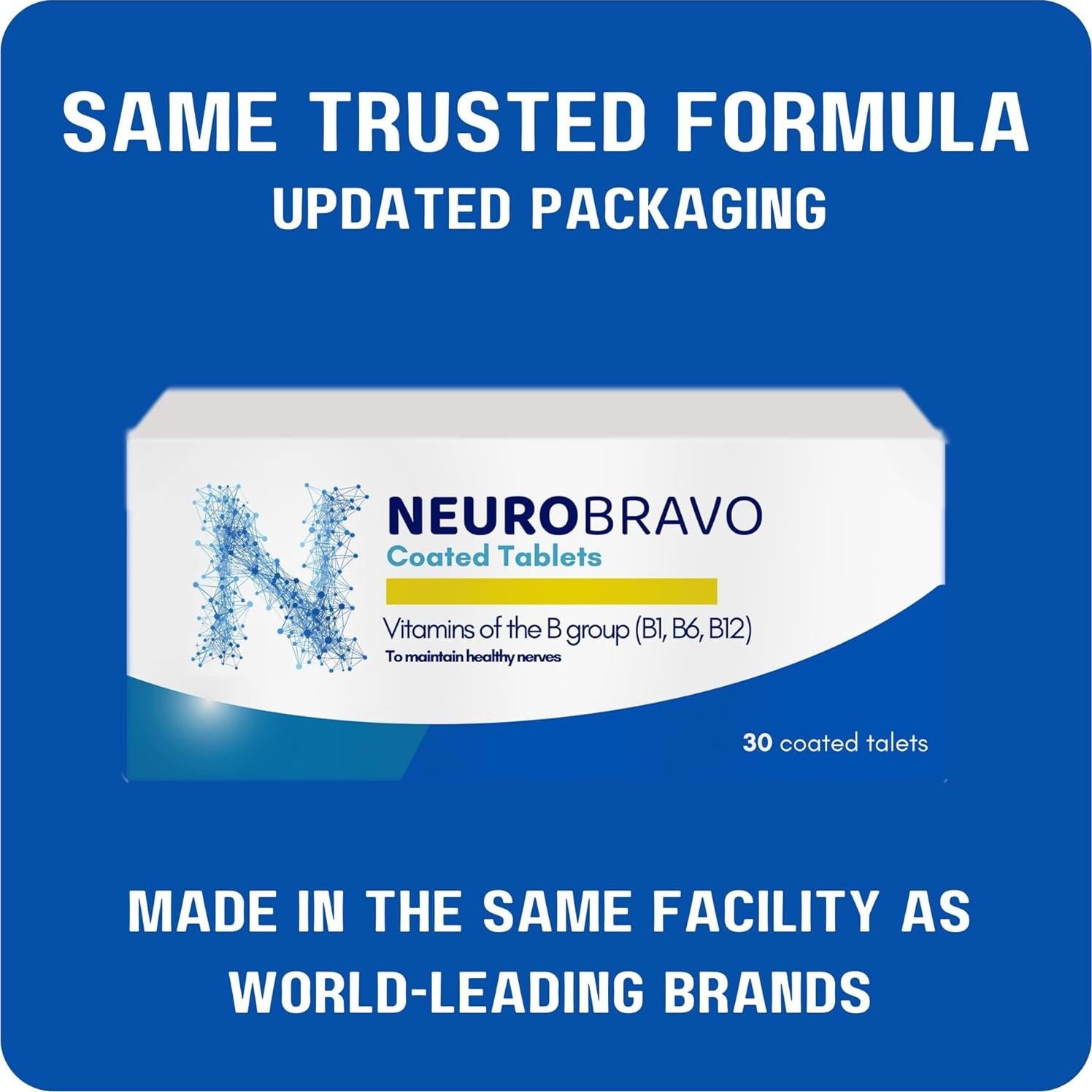 Tabletas Neurobravo Vitamina B1 B6 B12 40.8g Salud Nerviosa