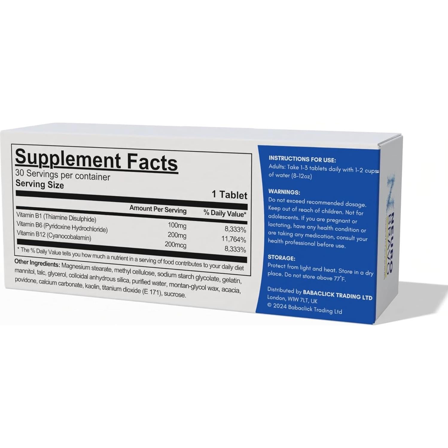 Tabletas Neurobravo Vitamina B1 B6 B12 40.8g Salud Nerviosa