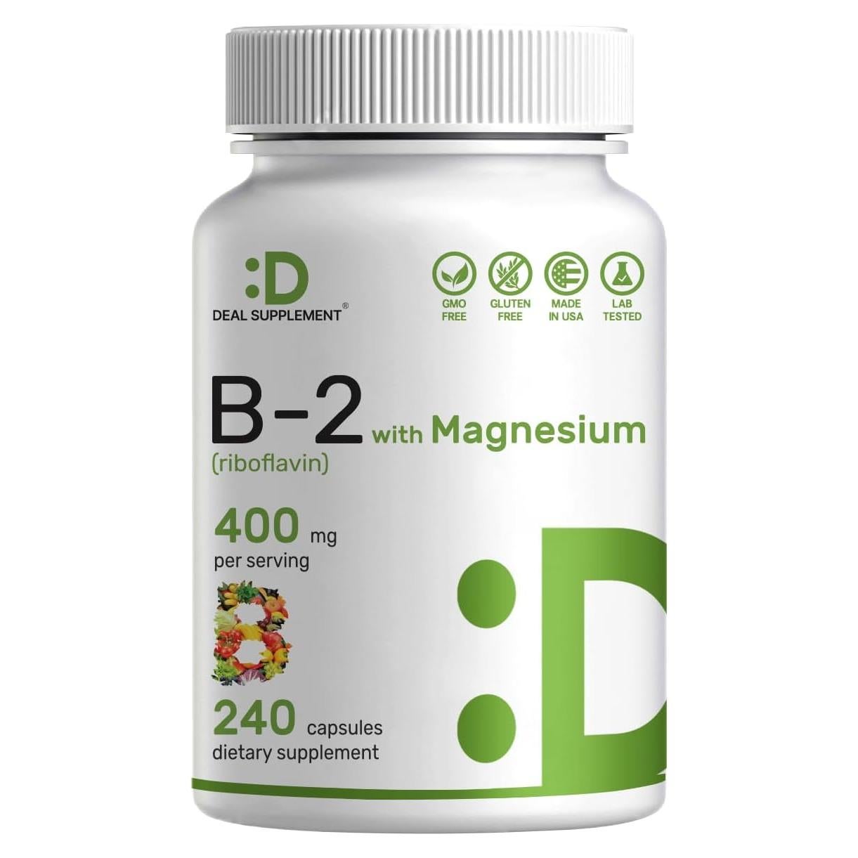 Suplemento Deal Vitamina B2 400mg + Glicinato de Magnesio 400mg - 240 Cápsulas