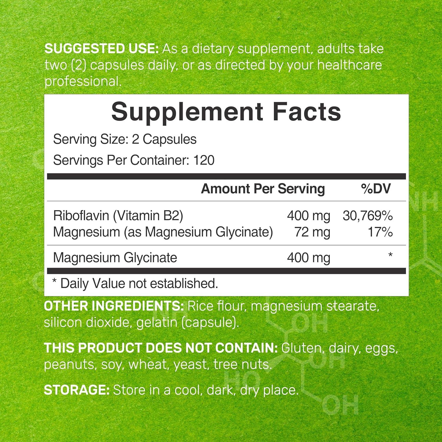 Suplemento Deal Vitamina B2 400mg + Glicinato de Magnesio 400mg - 240 Cápsulas