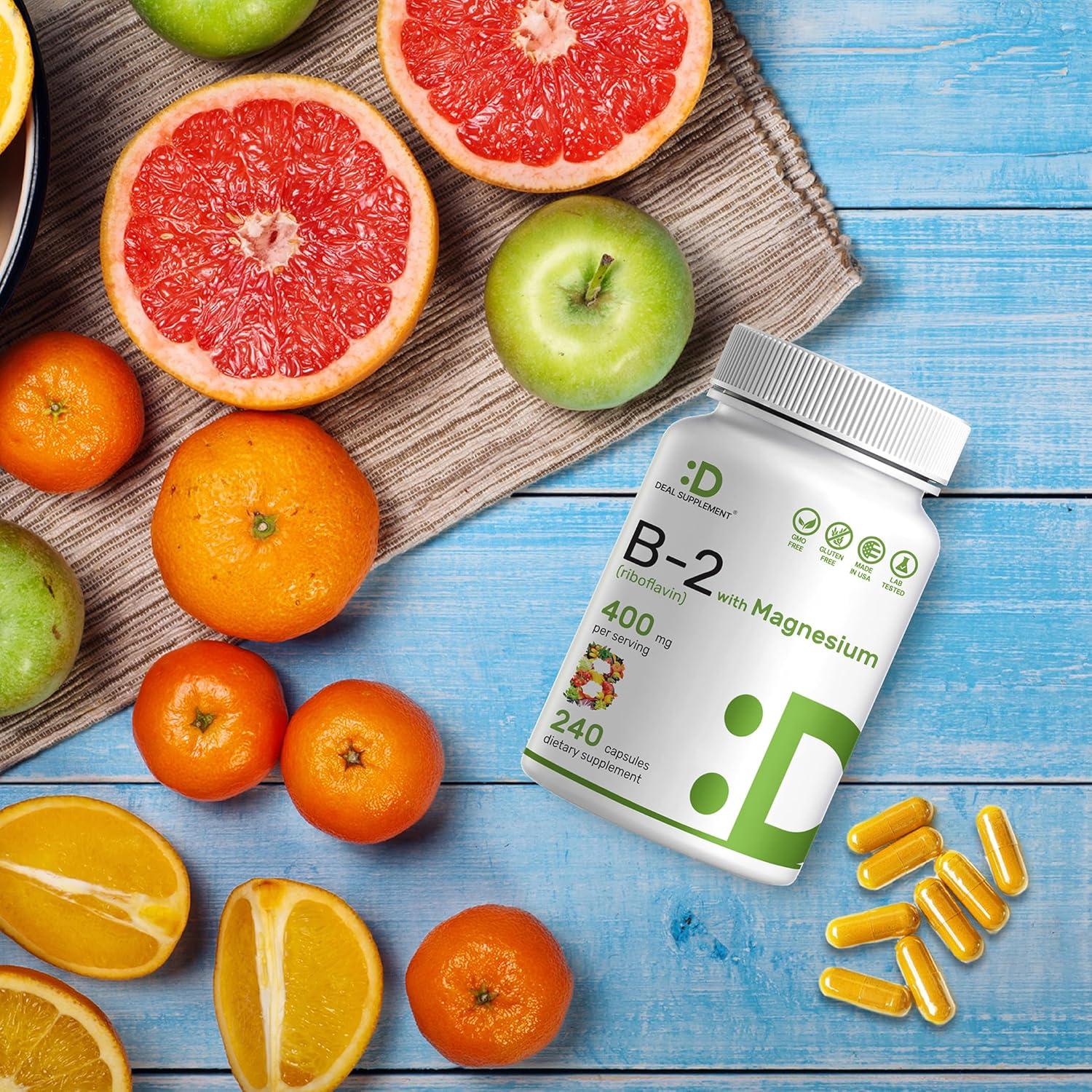 Suplemento Deal Vitamina B2 400mg + Glicinato de Magnesio 400mg - 240 Cápsulas
