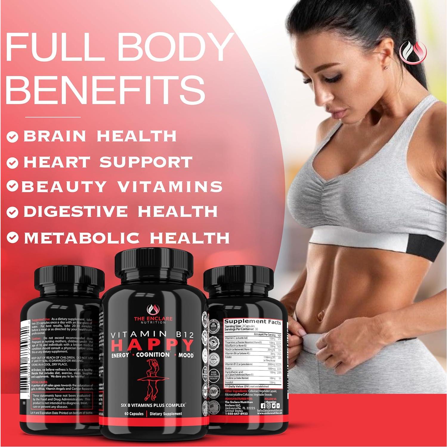 Suplemento de Vitamina B12 Enclare 2000mcg - Complejo B Vegano