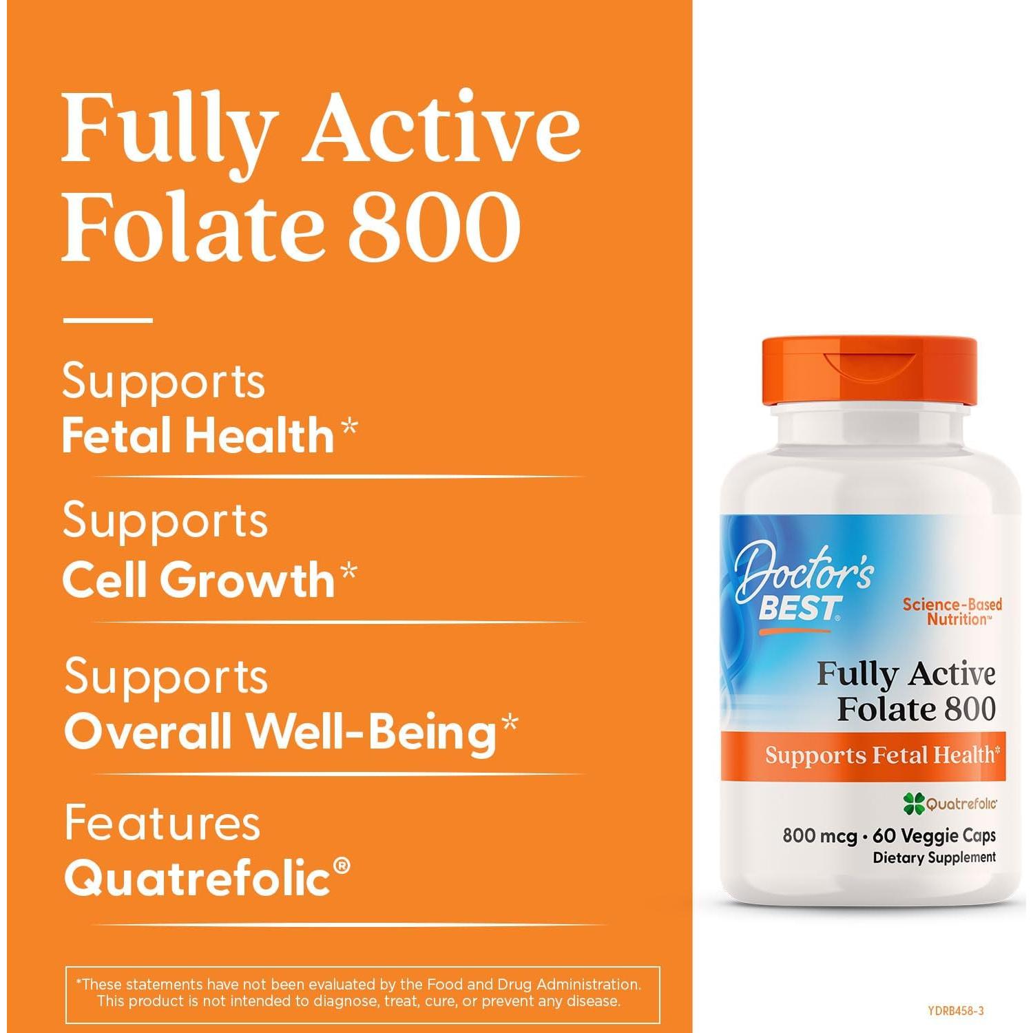 Folato Activo Doctor's Best 800 con Quatrefolic 60 Cápsulas