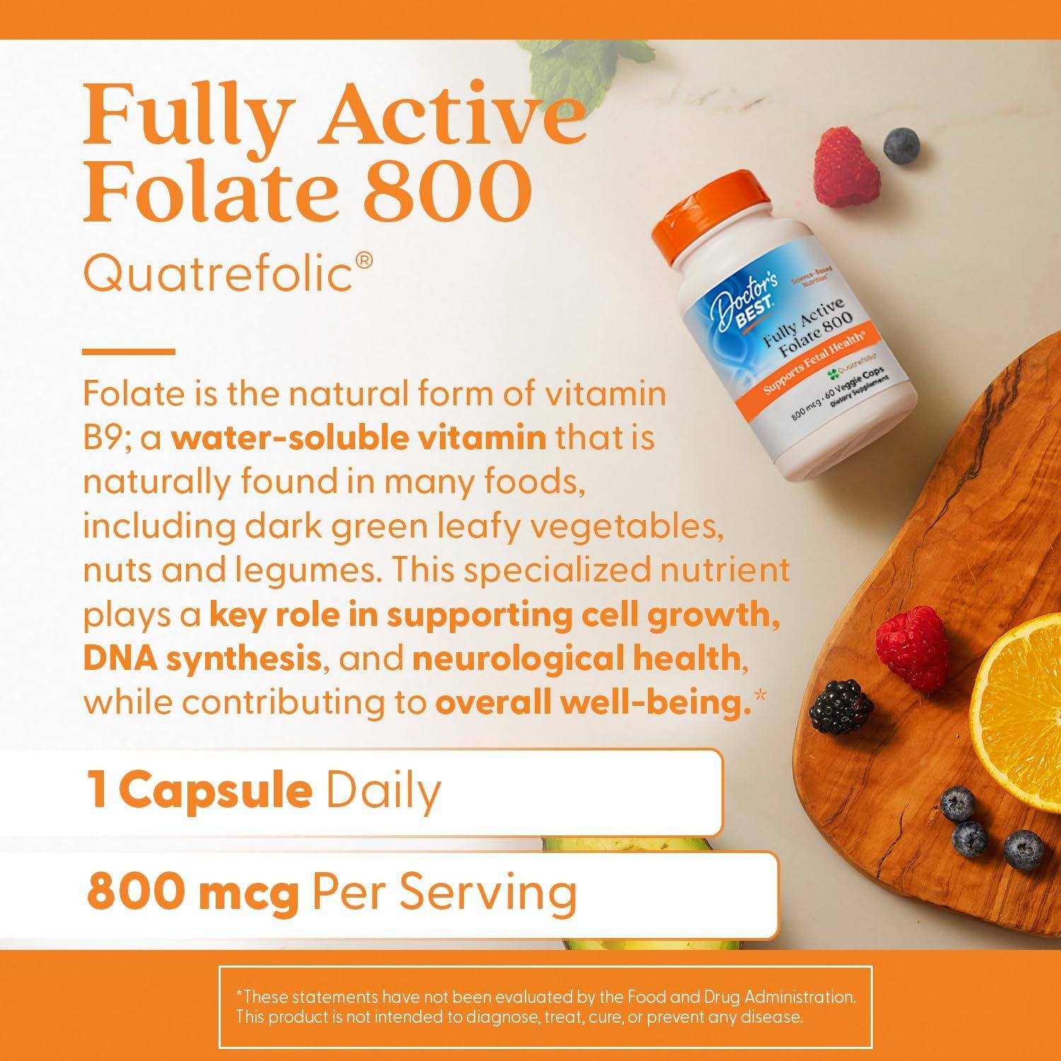 Folato Activo Doctor's Best 800 con Quatrefolic 60 Cápsulas