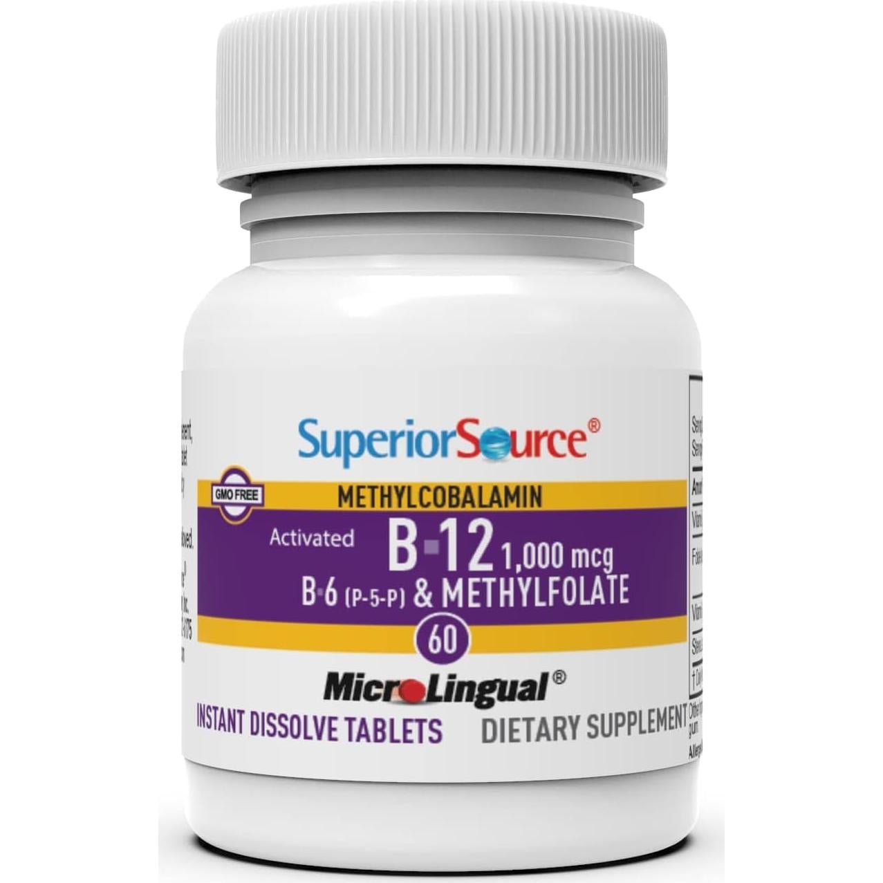 Vitamina B-12 Metilcobalamina 1000 mcg Superior Source - 60 Tabletas Sublinguales