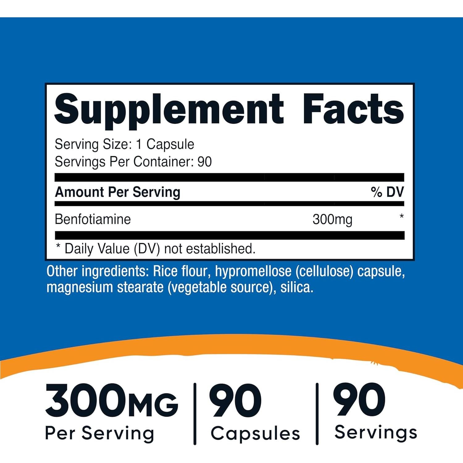 Nutricost Benfotiamina 300mg - 90 Cápsulas Vegetarianas Sin Gluten