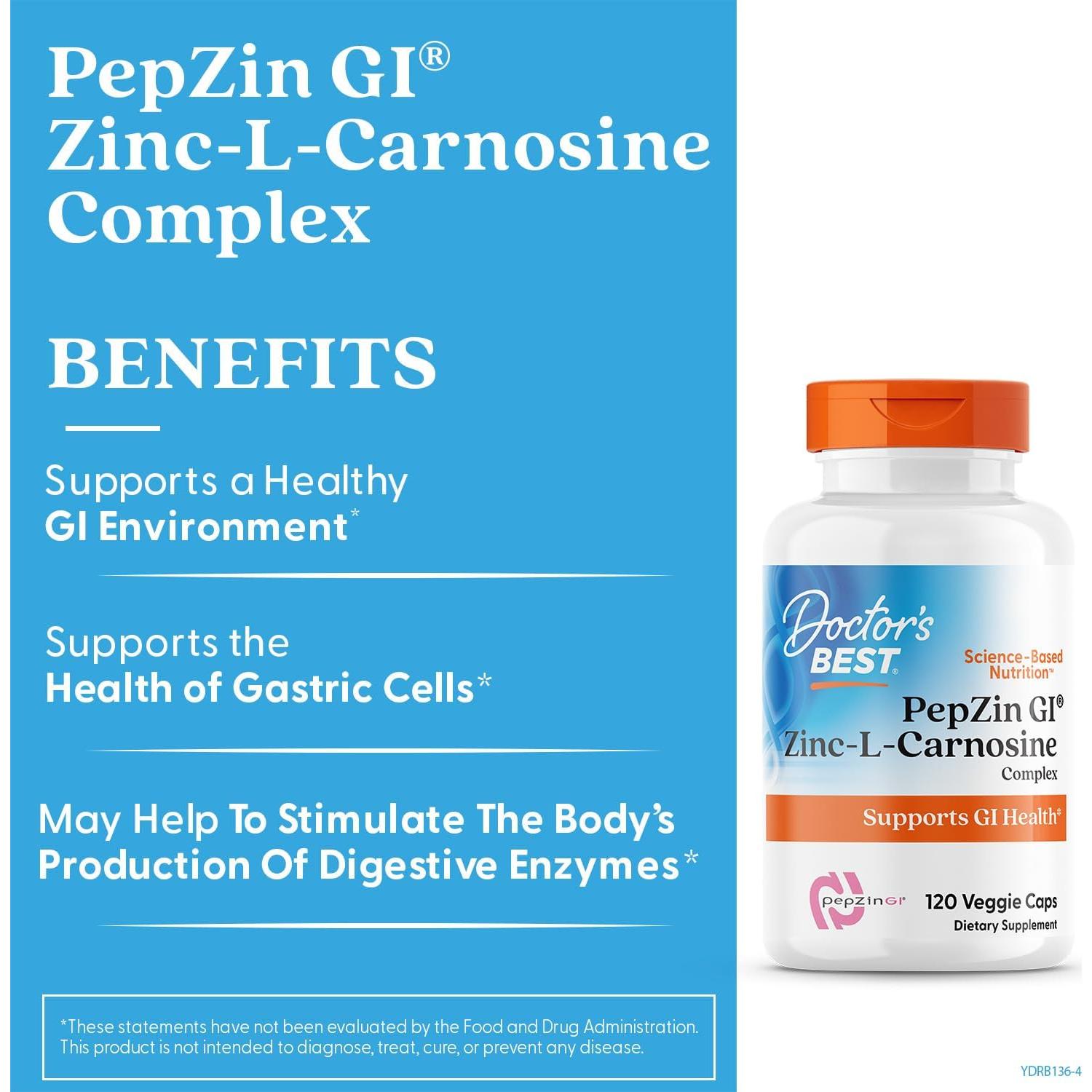 Complejo de Zinc-L-Carnosina PepZin GI Doctor's Best 120 Cápsulas