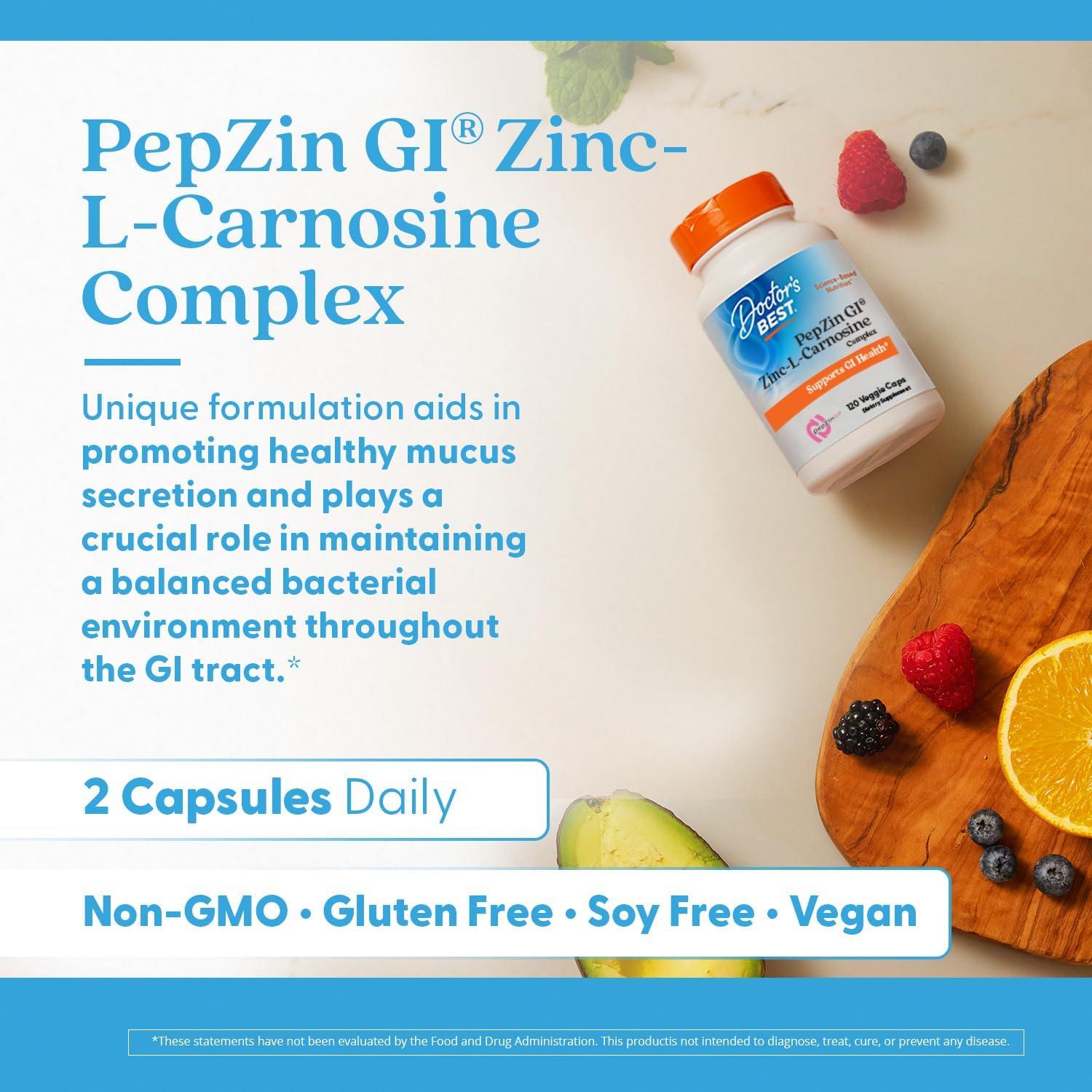 Complejo de Zinc-L-Carnosina PepZin GI Doctor's Best 120 Cápsulas