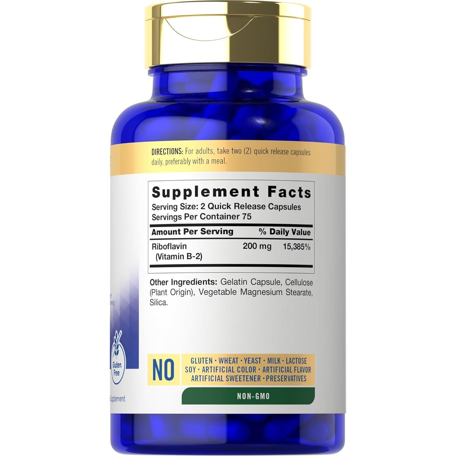 Vitamina B2 Carlyle 200mg Riboflavina 150 Cápsulas Vegetariano