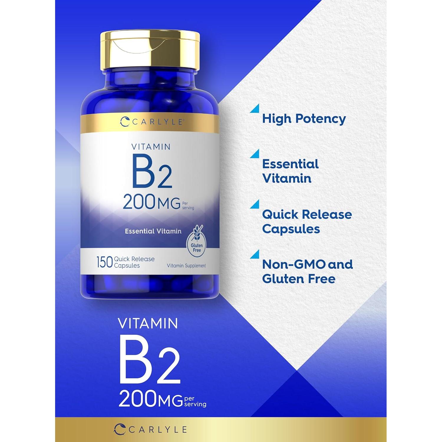 Vitamina B2 Carlyle 200mg Riboflavina 150 Cápsulas Vegetariano