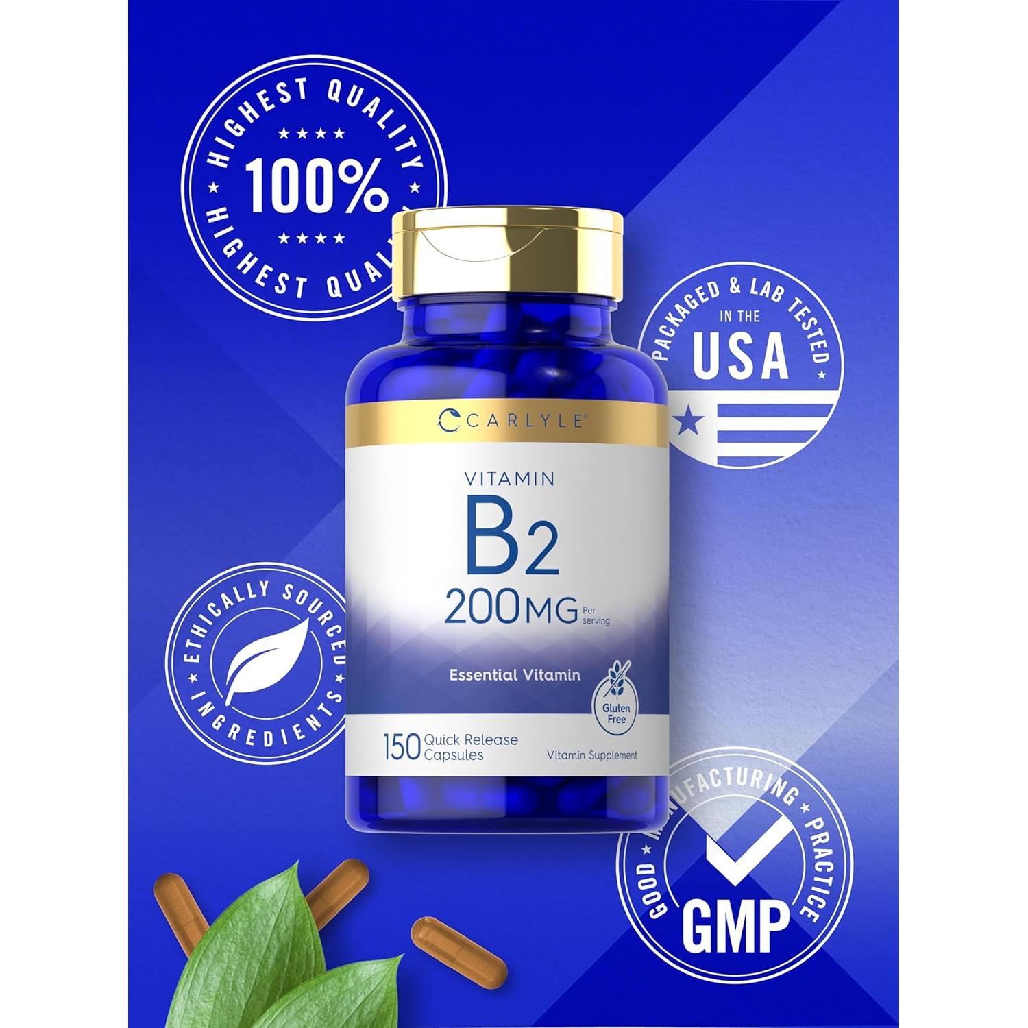 Vitamina B2 Carlyle 200mg Riboflavina 150 Cápsulas Vegetariano
