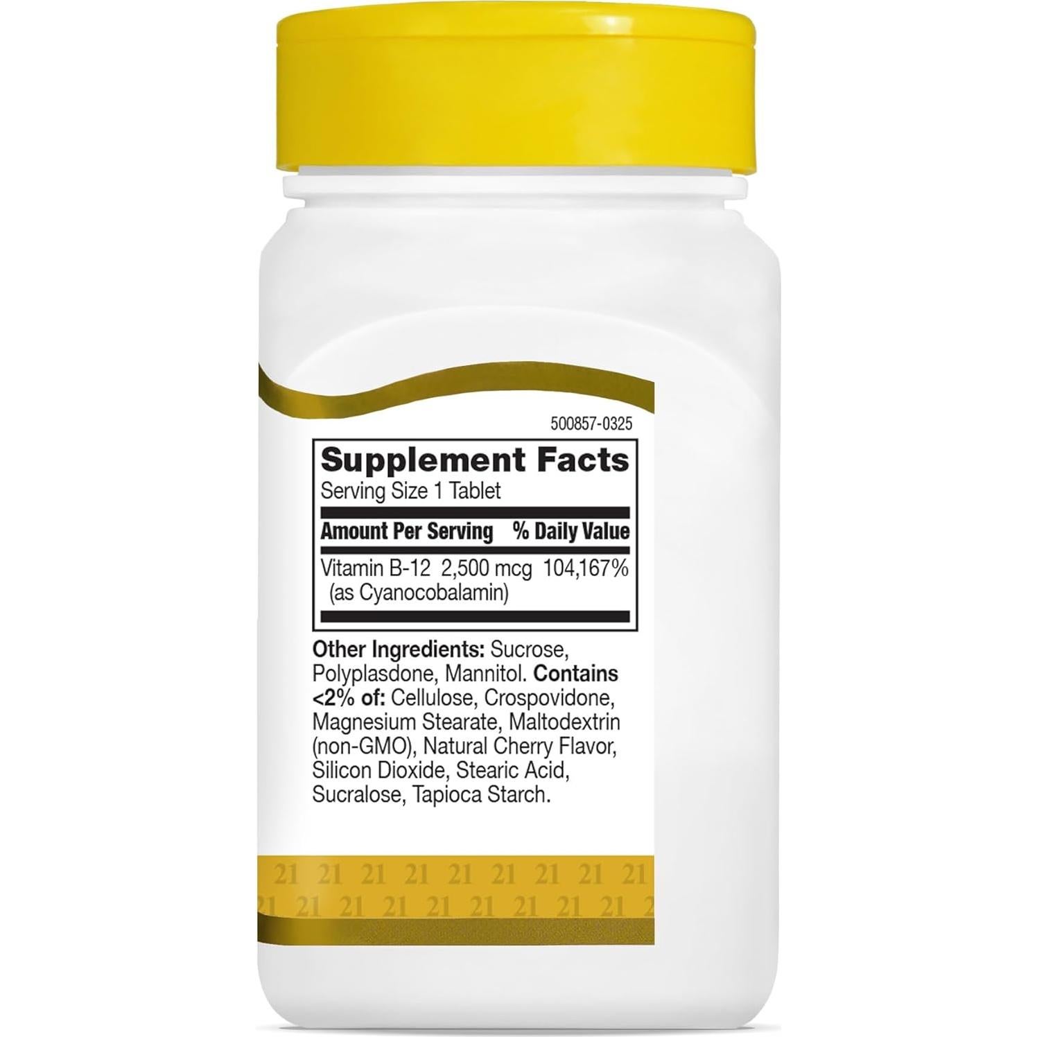 Tabletas Sublinguales Vitamina B12 2500 mcg Siglo 21 110 Unidades