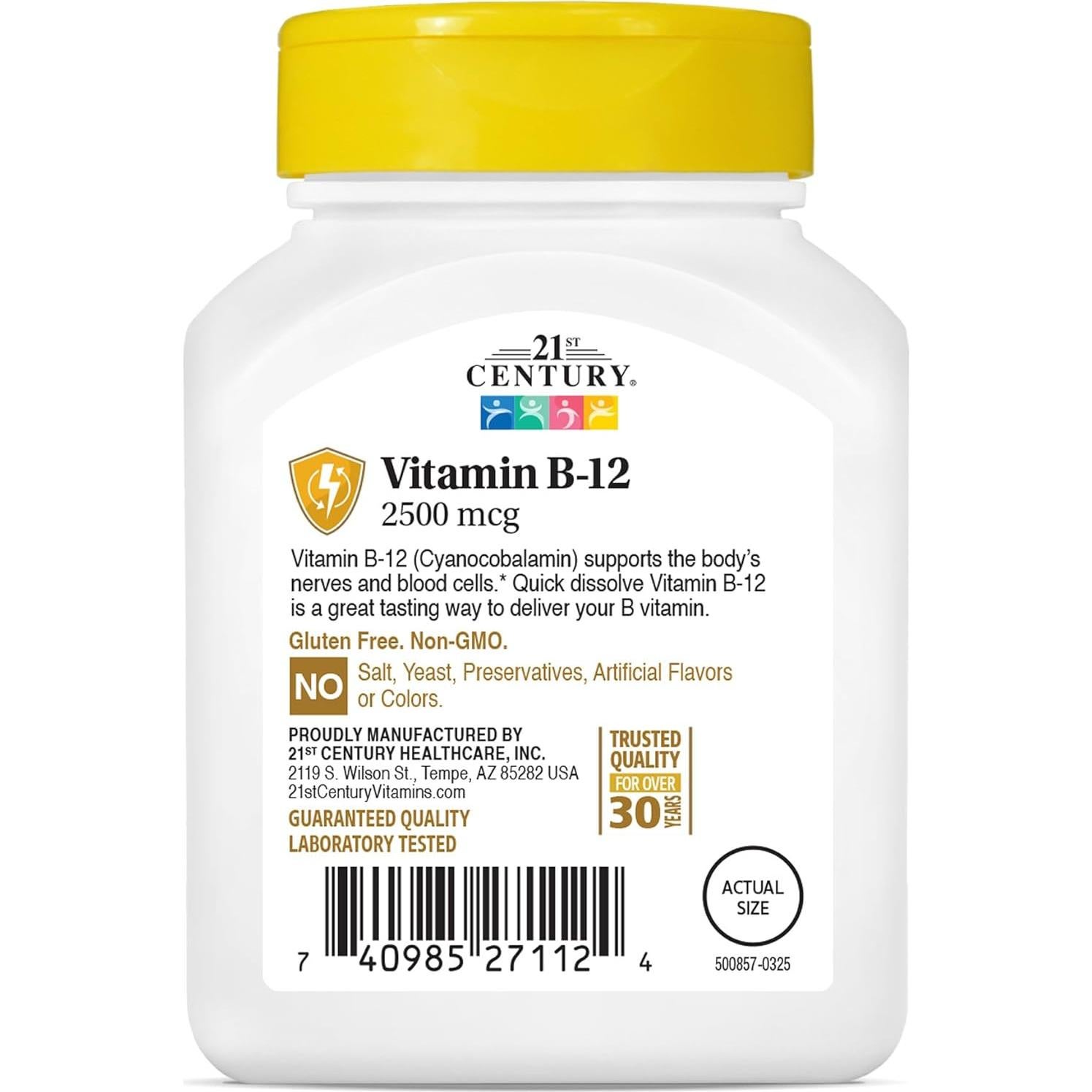 Tabletas Sublinguales Vitamina B12 2500 mcg Siglo 21 110 Unidades