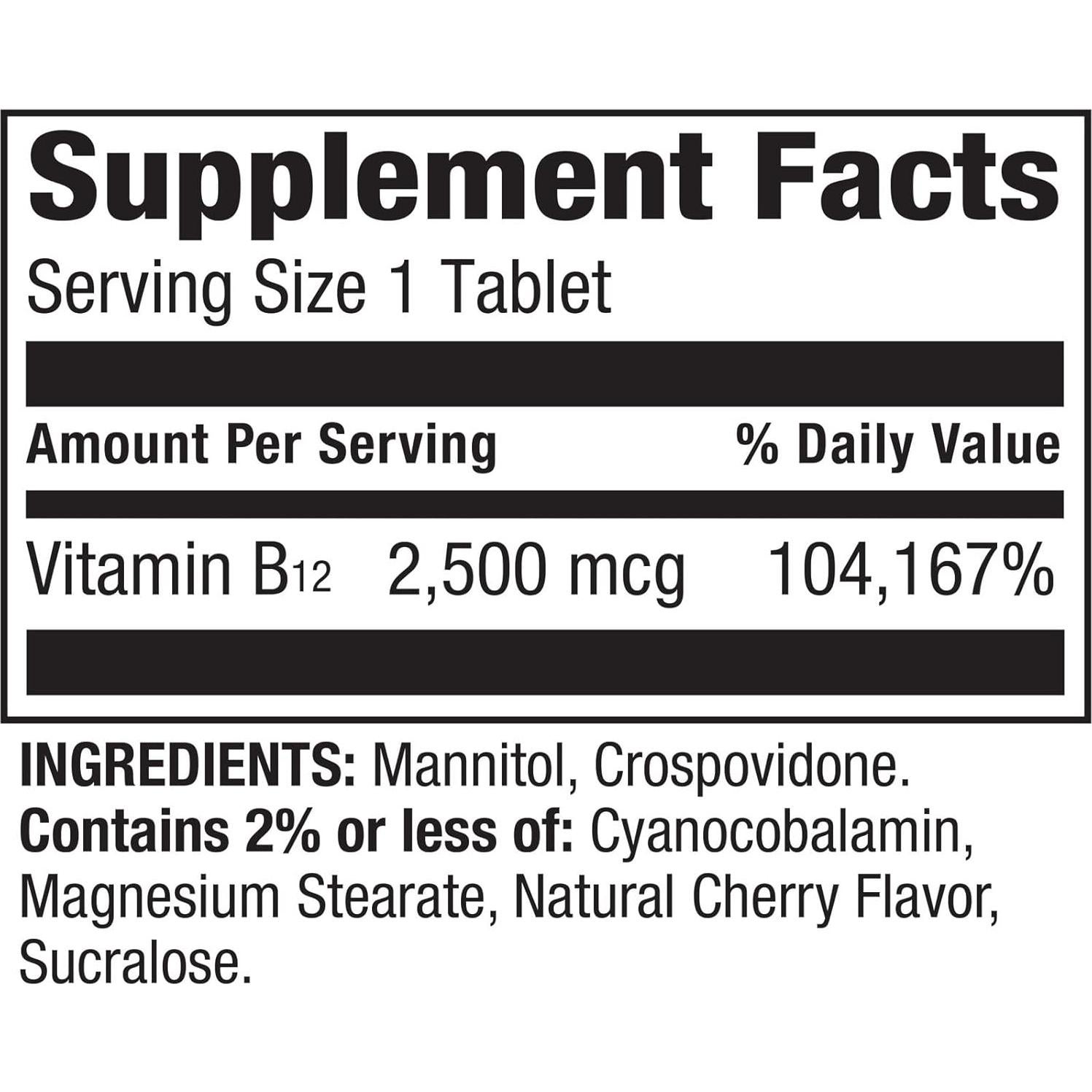Tabletas de Vitamina B12 2500 mcg Spring Valley - 120 Unidades