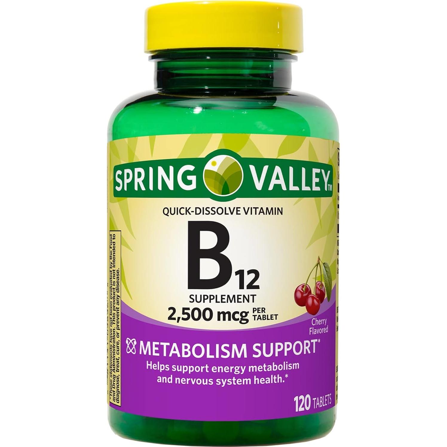 Tabletas de Vitamina B12 2500 mcg Spring Valley - 120 Unidades