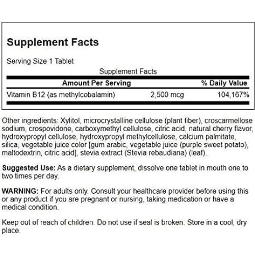 Vitamina B12 Metilcobalamina Swanson 2500 mcg 60 Tabletas