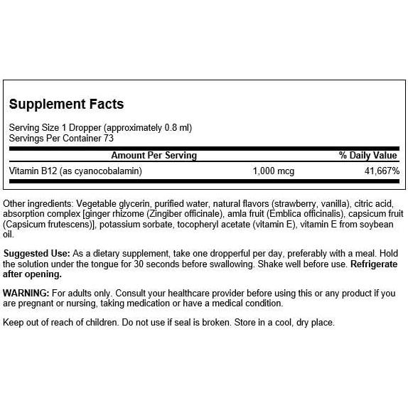 Vitamina B-12 Líquido Sublingual Swanson 1000 mcg 59 ml