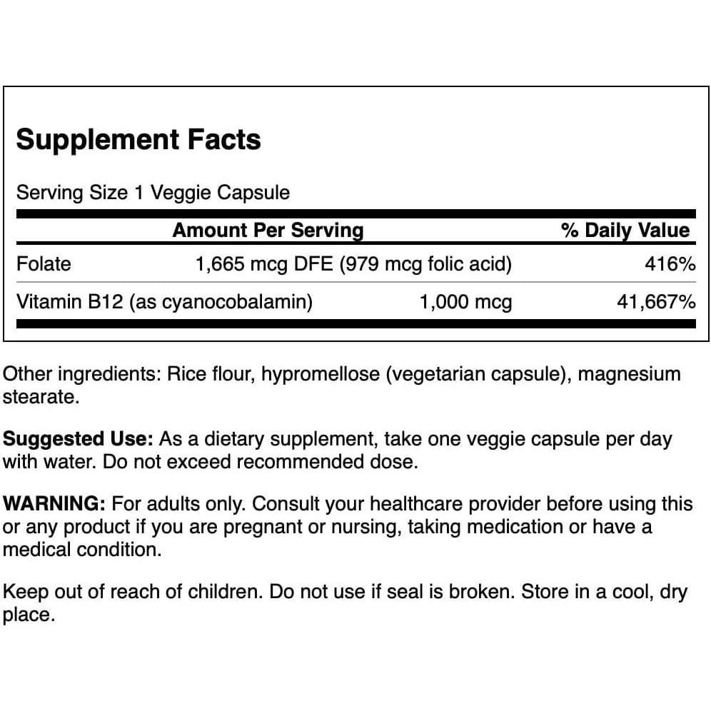 Ácido Fólico y Vitamina B12 Swanson 30 Cápsulas Veganas