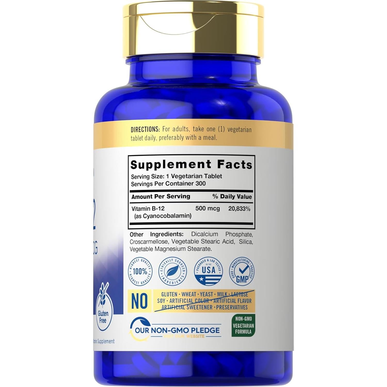 Carlyle Vitamina B12 500 mcg 300 Tabletas Vegetariana