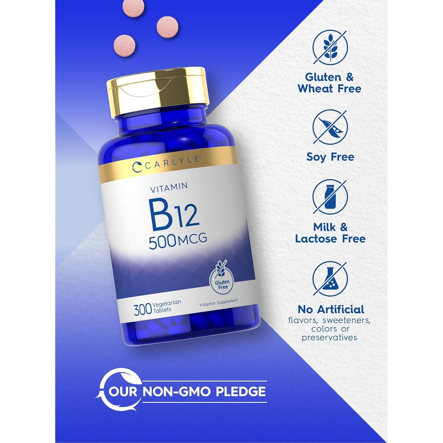 Carlyle Vitamina B12 500 mcg 300 Tabletas Vegetariana