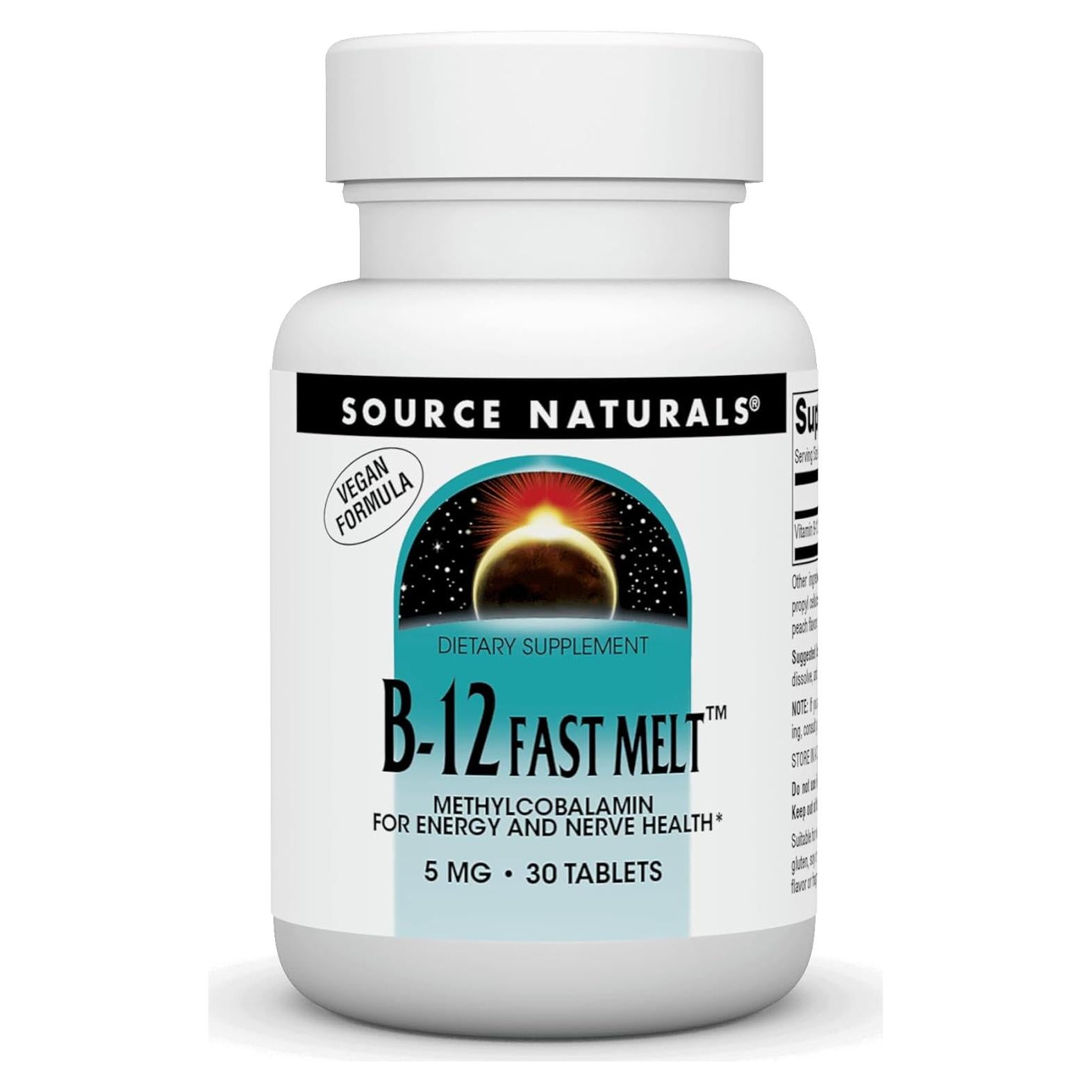 Vitamina B-12 Source Naturals 5 mg Vegana Rápida Disolución 30 Tabletas