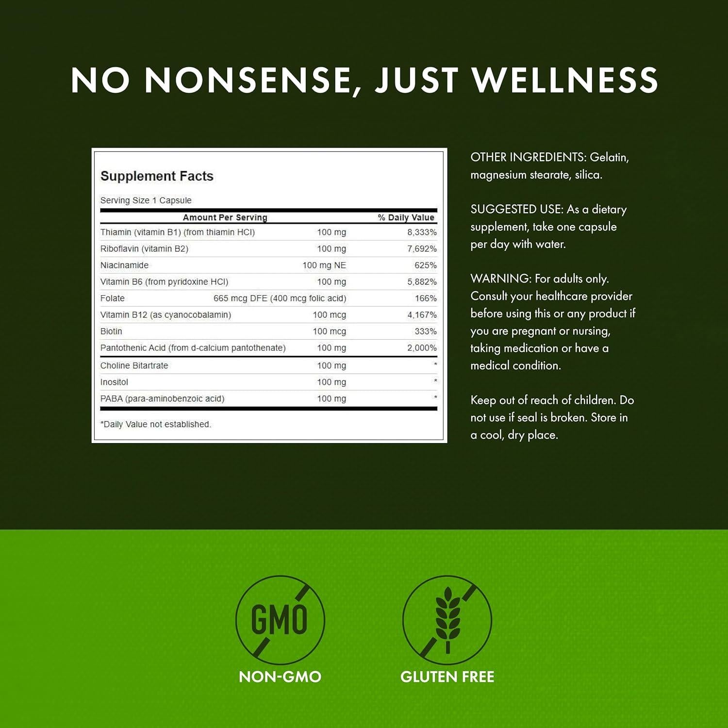 Swanson Vitamina B-100 - Suplemento Energético 100 Cápsulas