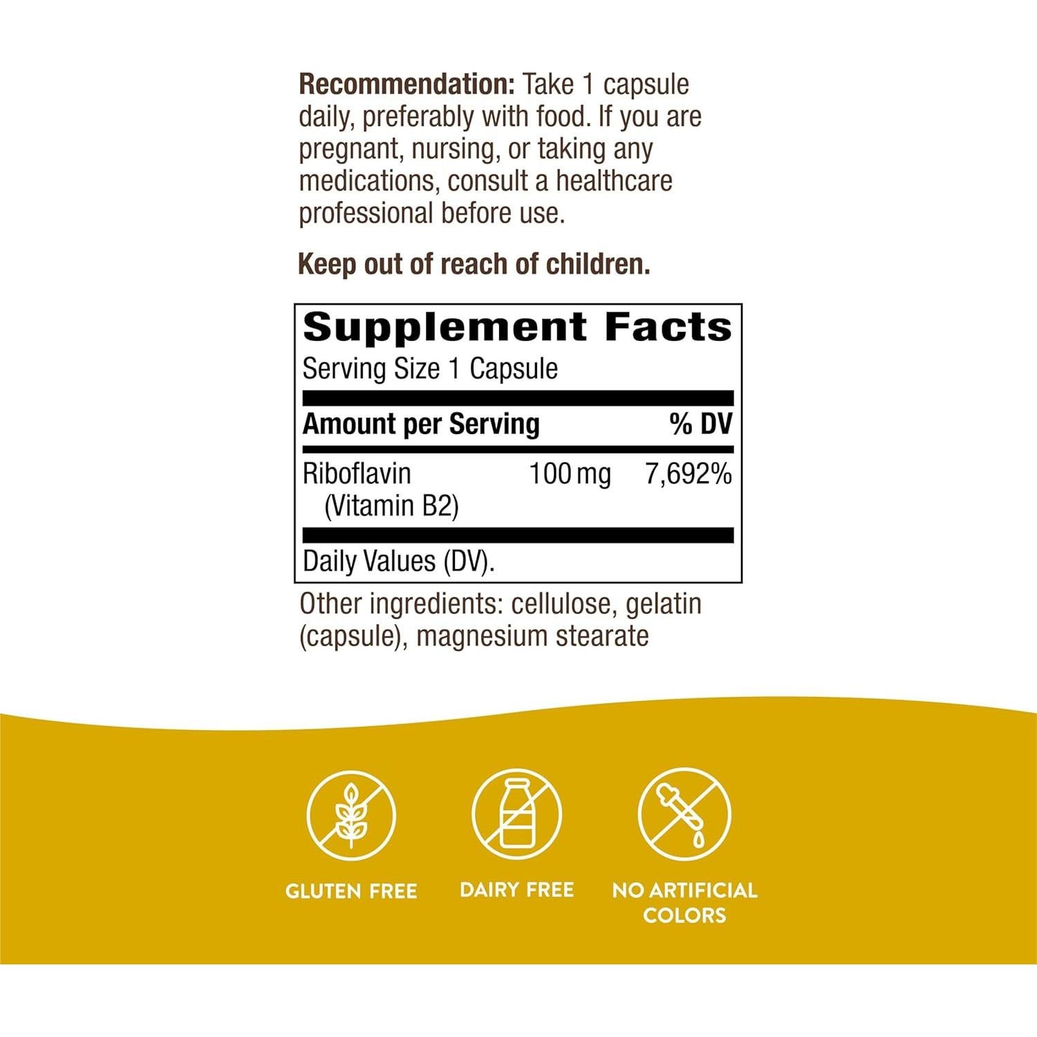 Riboflavina Nature's Way 100mg 100 Cápsulas (Paquete de 2)